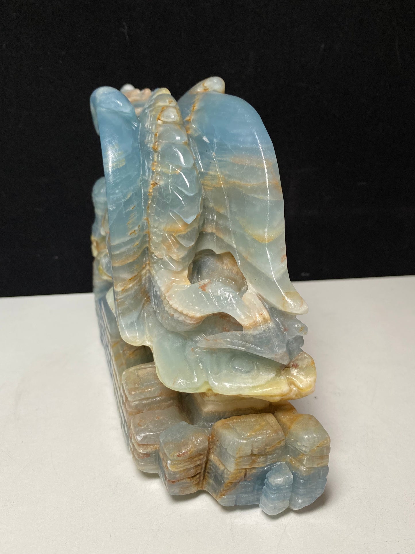 Blue onyx flying dragon on castle #2066