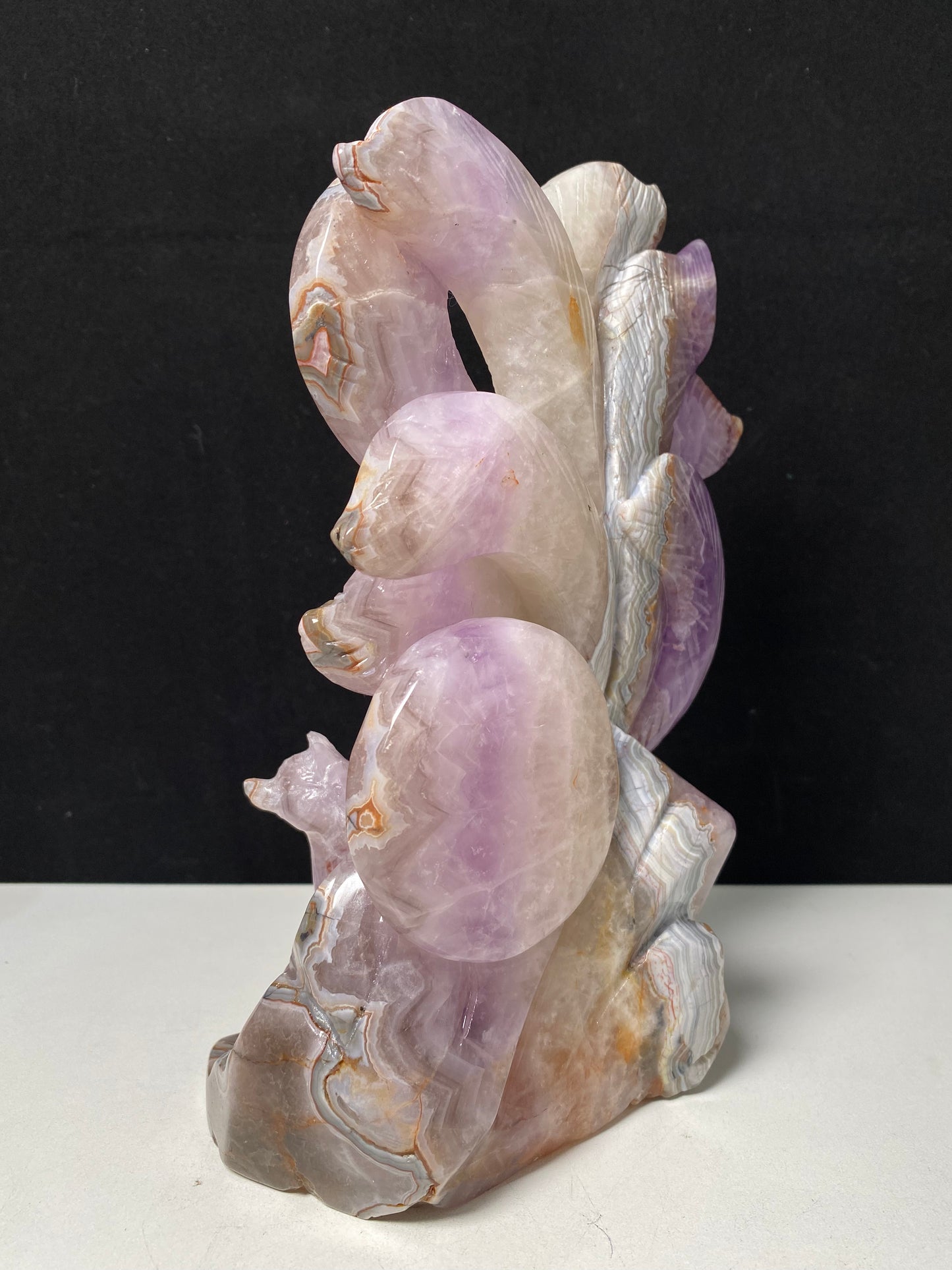 091-Banded amethyst agate ninetails fox carving #1790