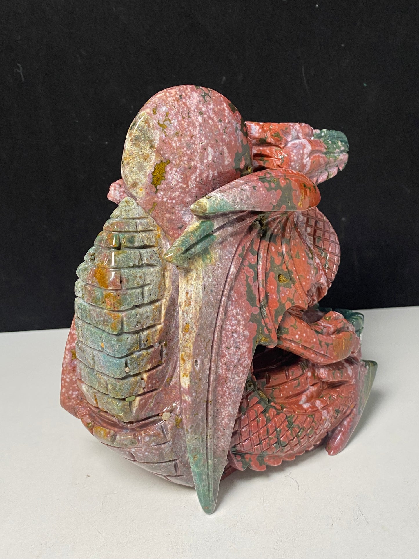 Colorful ocean jasper flying dragon on castle carving #1847
