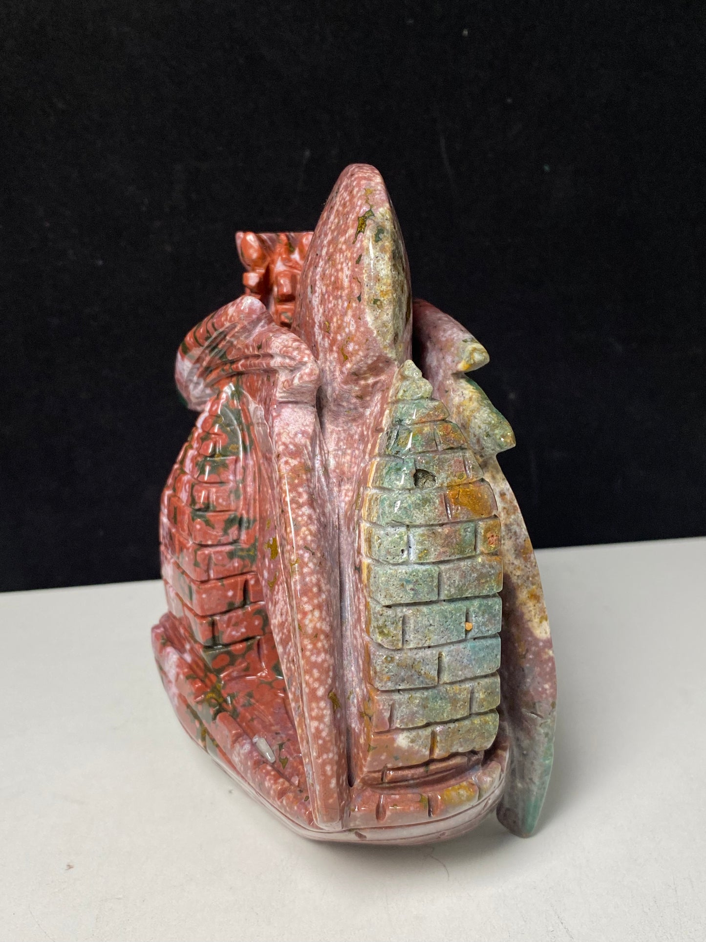 Colorful ocean jasper flying dragon on castle carving #1847