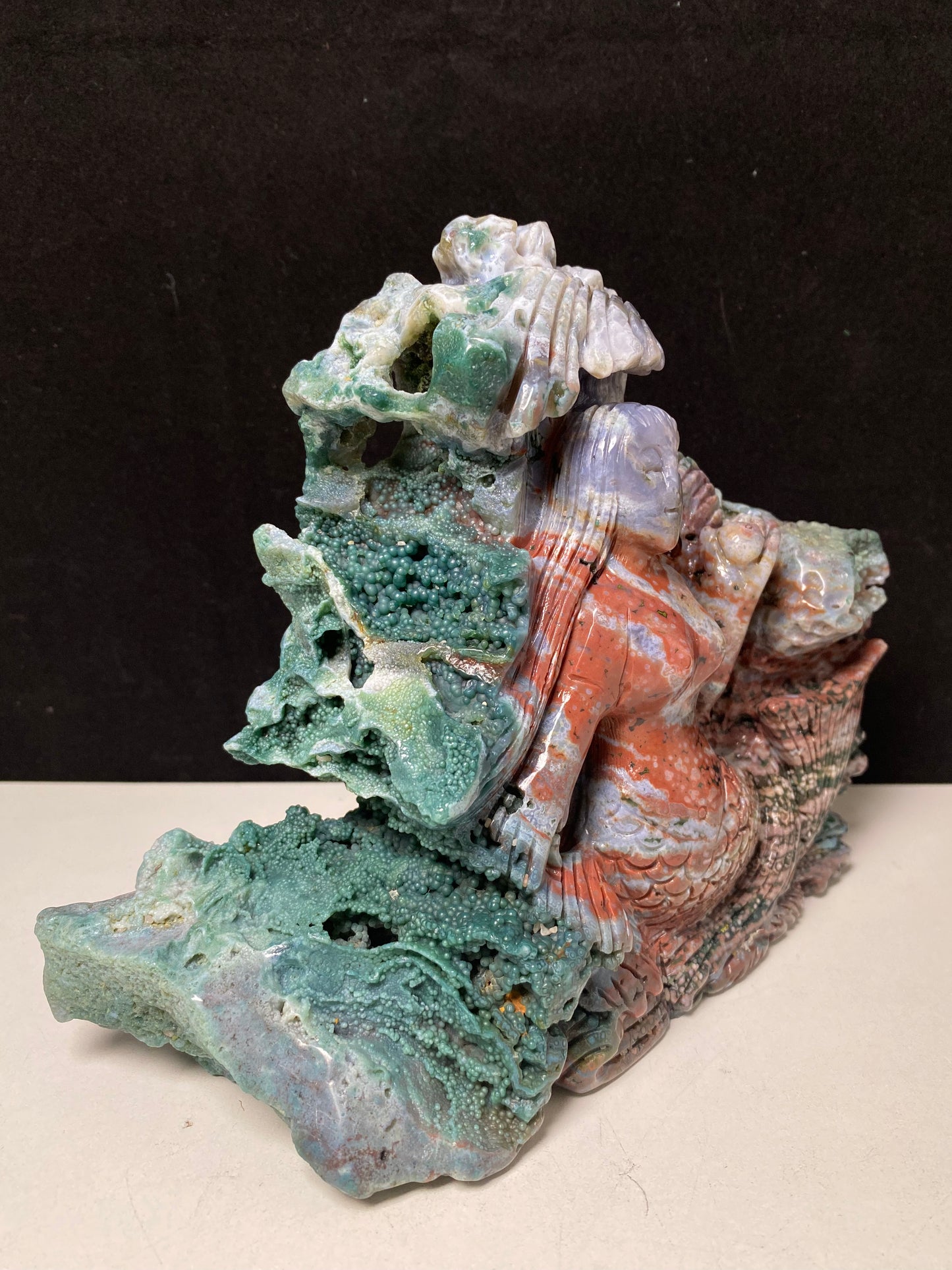054-Ocean jasper with circles mermaid carving #1804