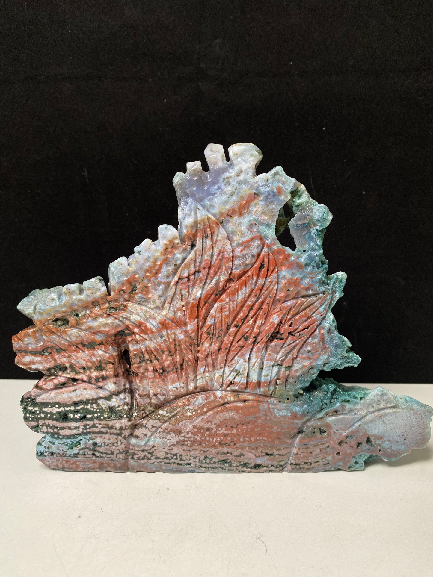 054-Ocean jasper with circles mermaid carving #1804