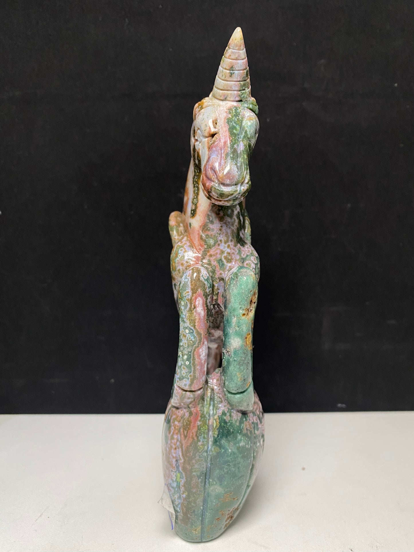 055-Ocean jasper unicorn carving #1296