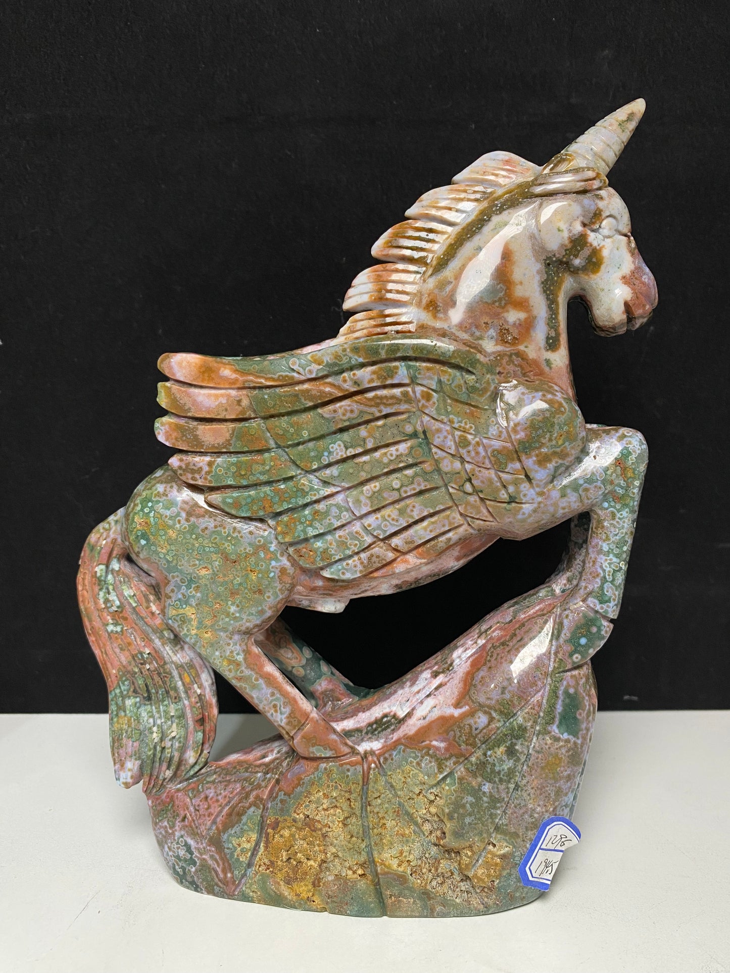 055-Ocean jasper unicorn carving #1296