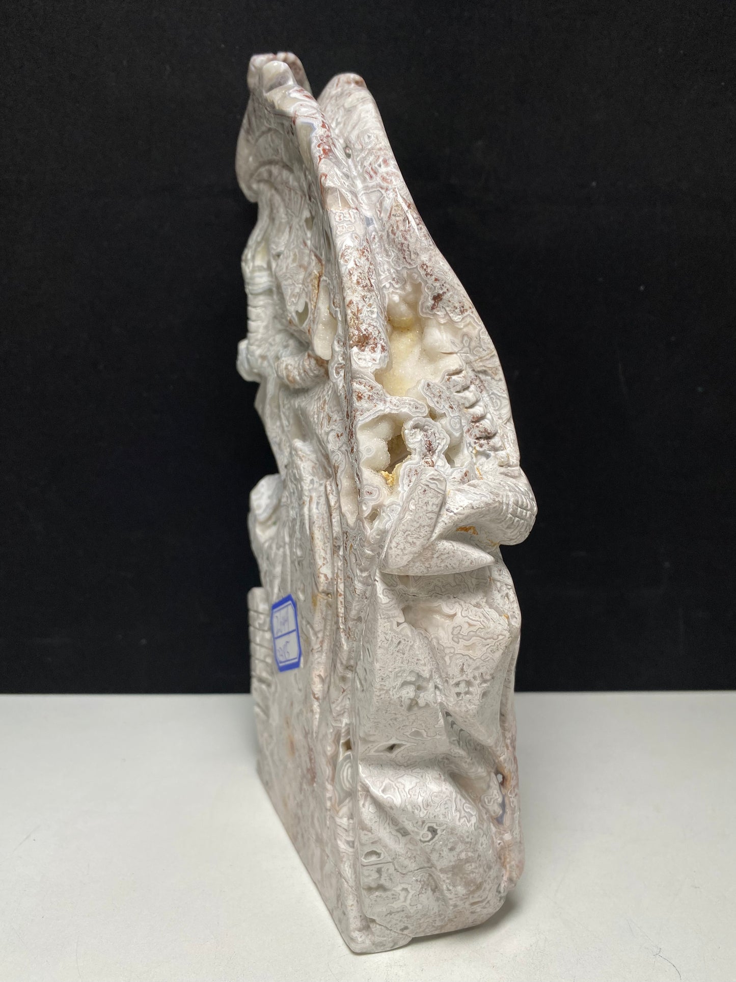 Mexican agate flying dragon on castle carving #2649