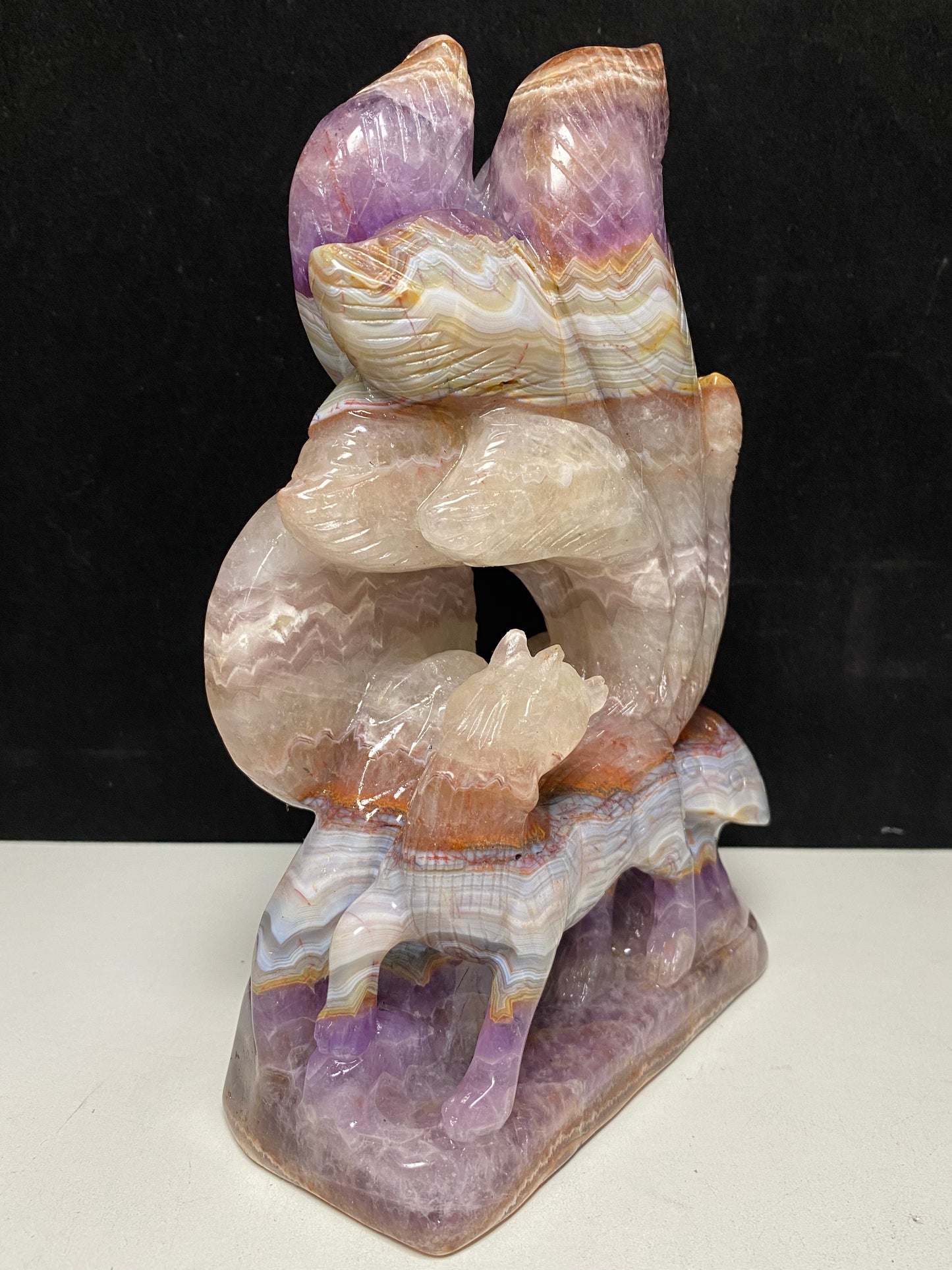 Banded amethyst ninetails fox carving #1781