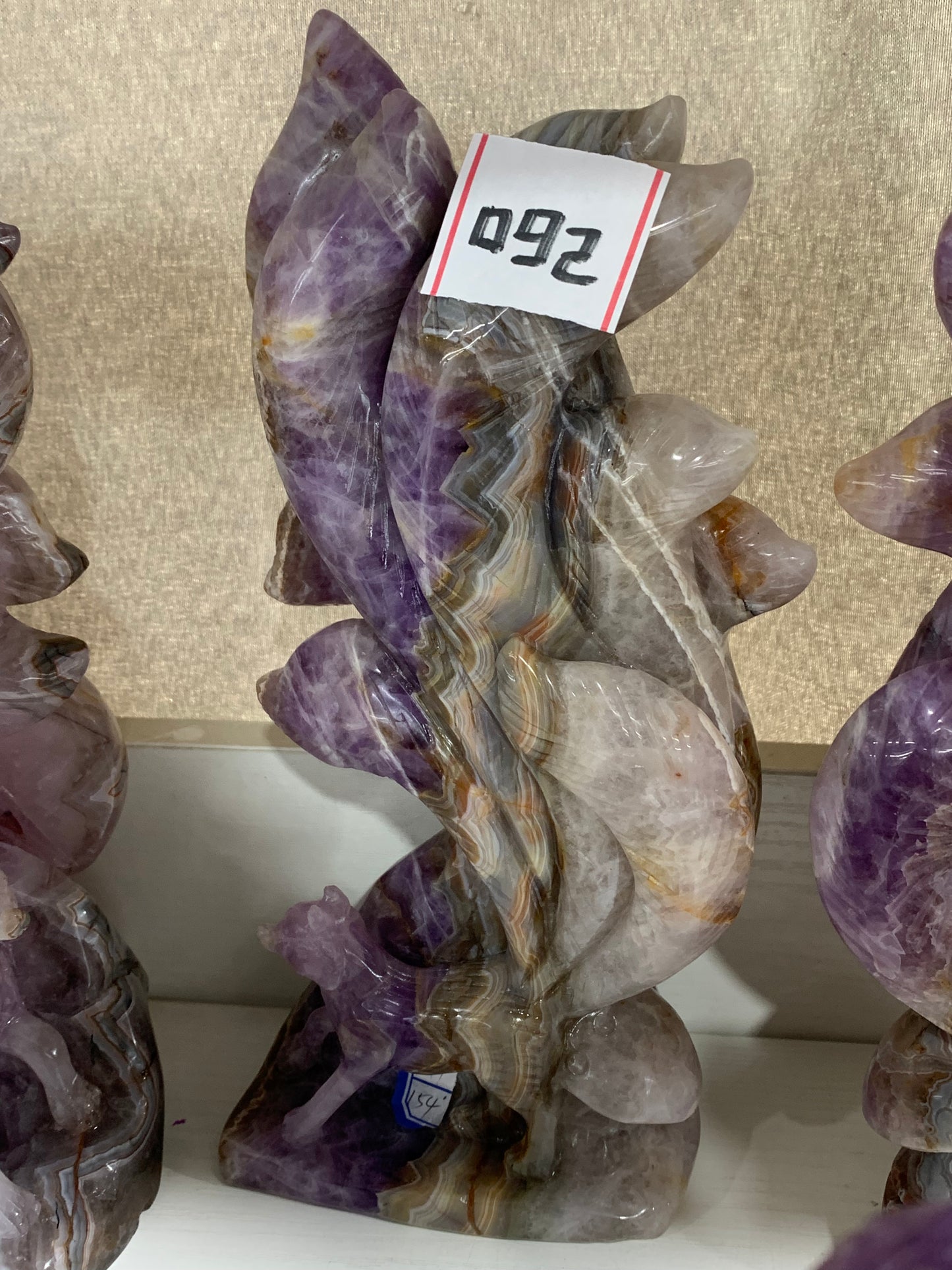 092-Banded amethyst agate ninetails fox carving #