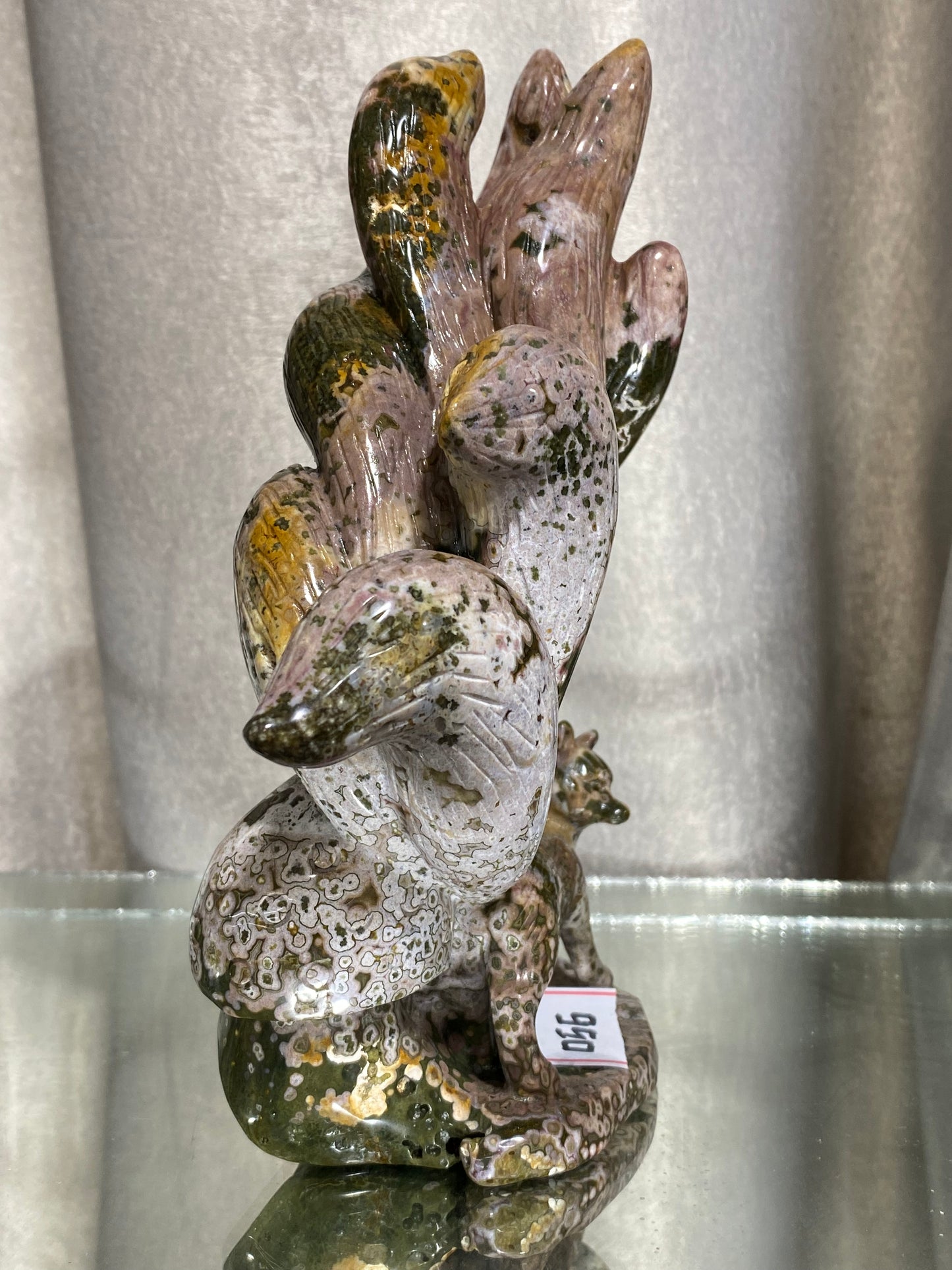 056-Ocean jasper ninetails fox carving #1749