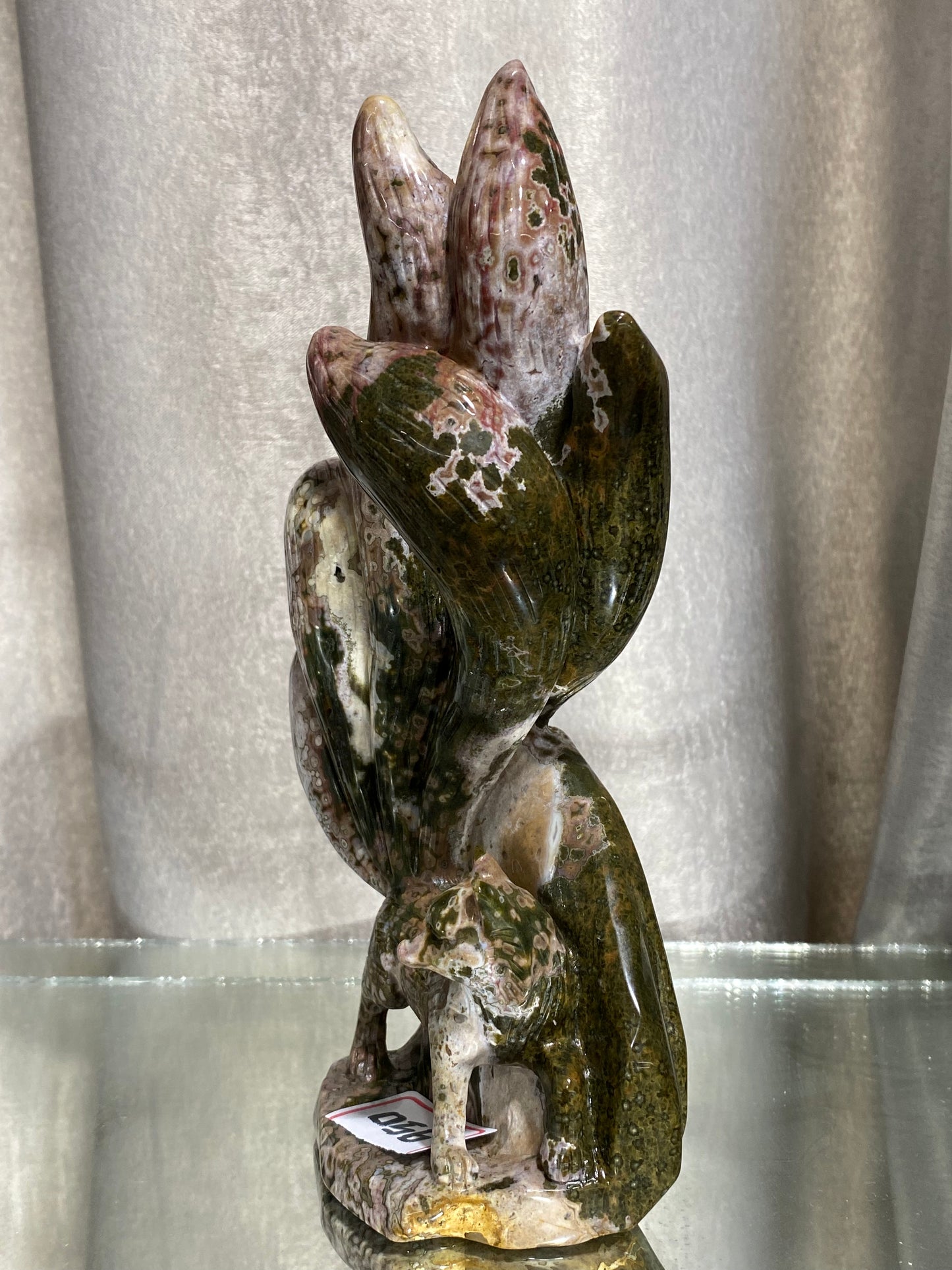 056-Ocean jasper ninetails fox carving #1749