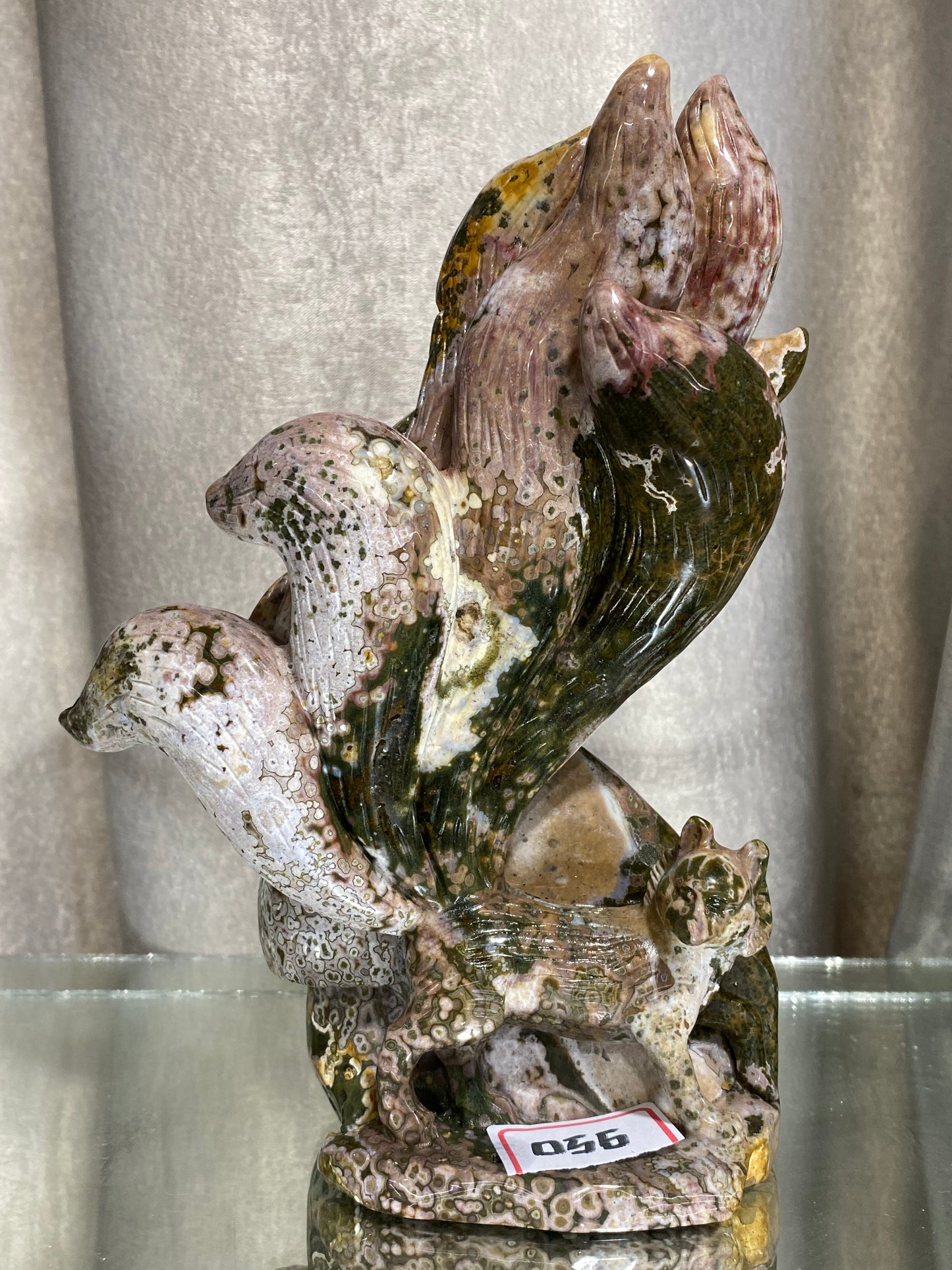 056-Ocean jasper ninetails fox carving #1749