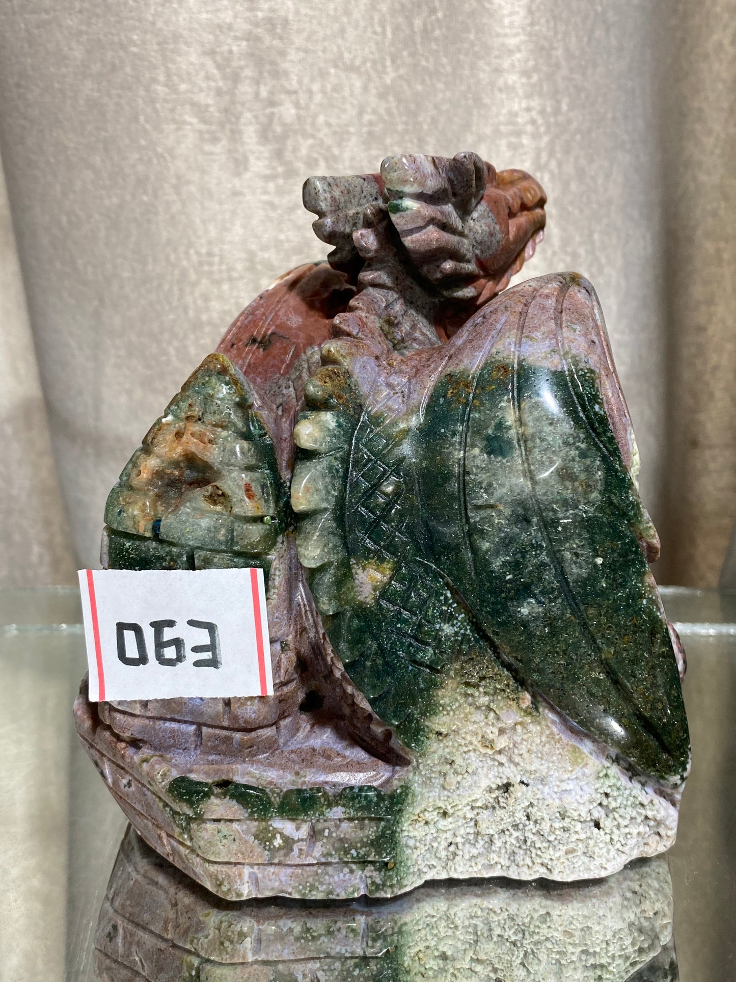 063-Ocean jasper flying dragon on castle carving #1700