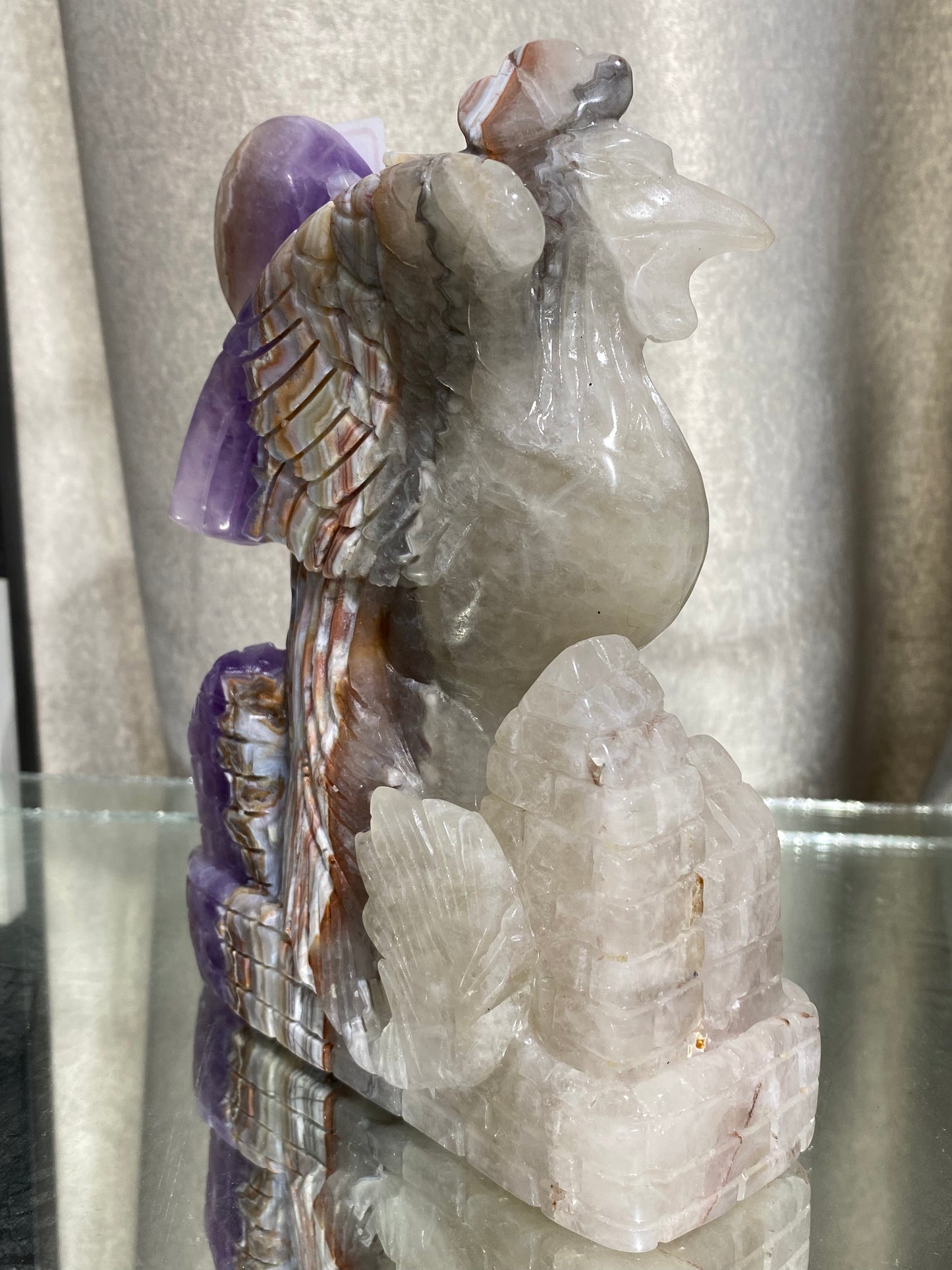 088-Banded amethyst agate phoenix carving #1666
