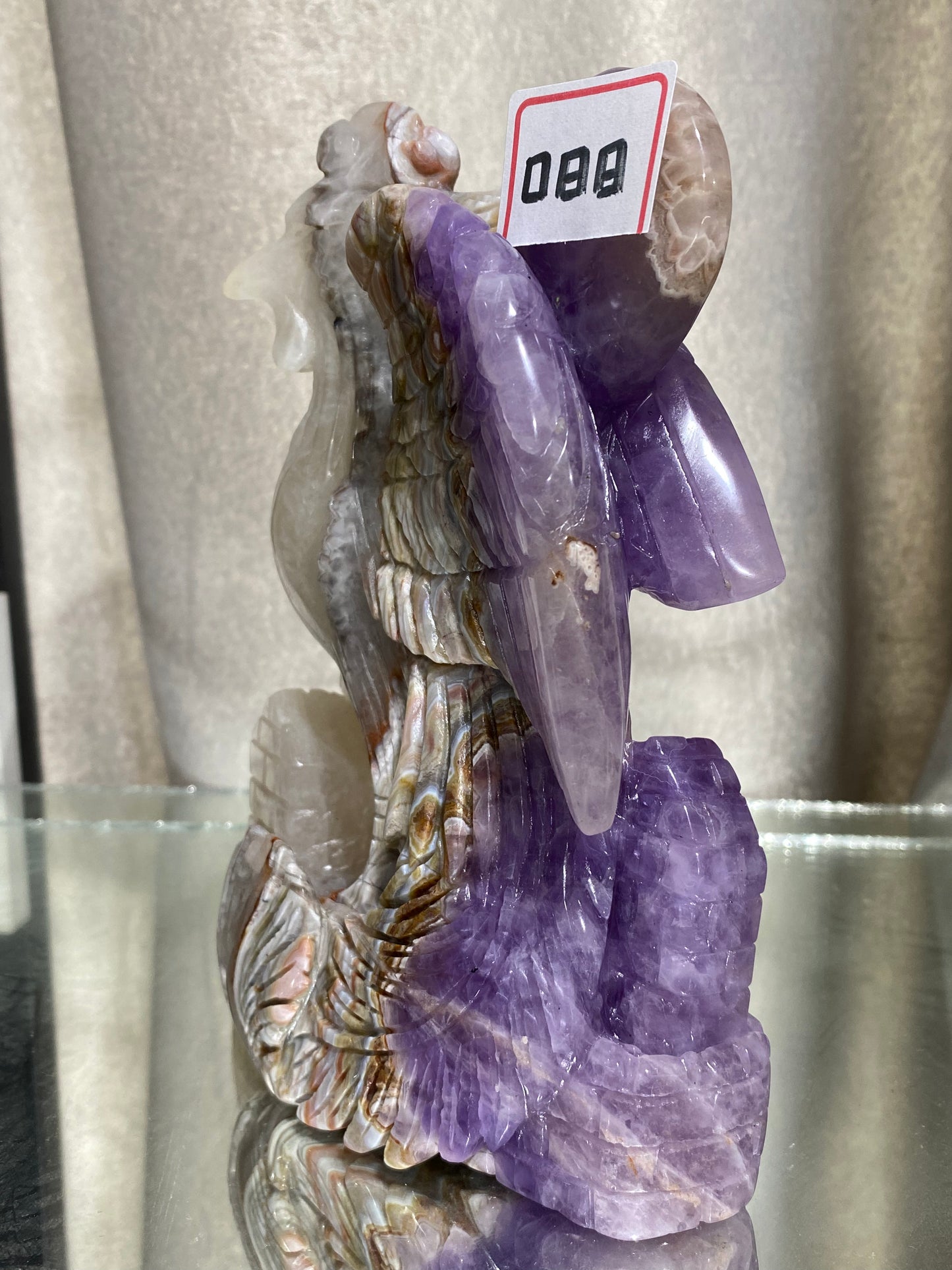 088-Banded amethyst agate phoenix carving #1666