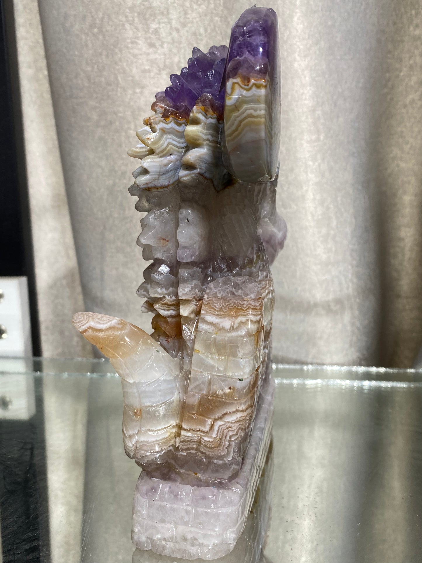 089-Banded amethyst agate dinosaur carving #1732