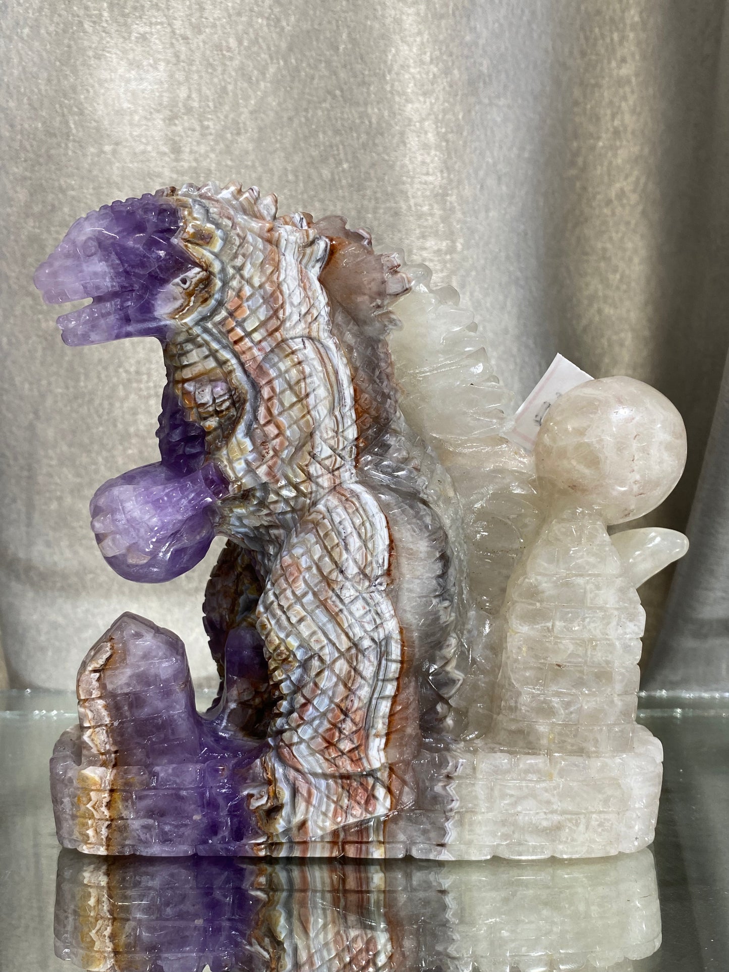 096-Banded amethyst agate dinosaur carving #1551