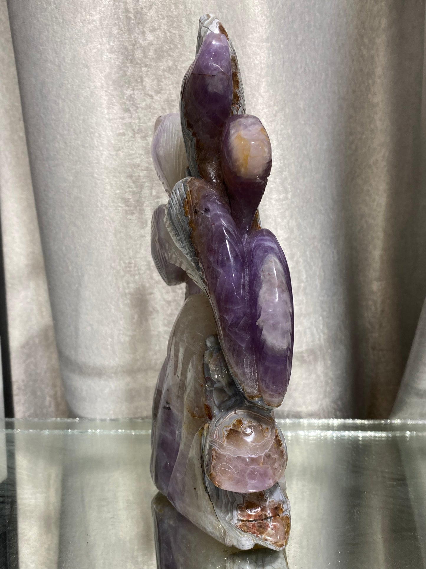 093-Banded amethyst agate ninetails fox carving #1639