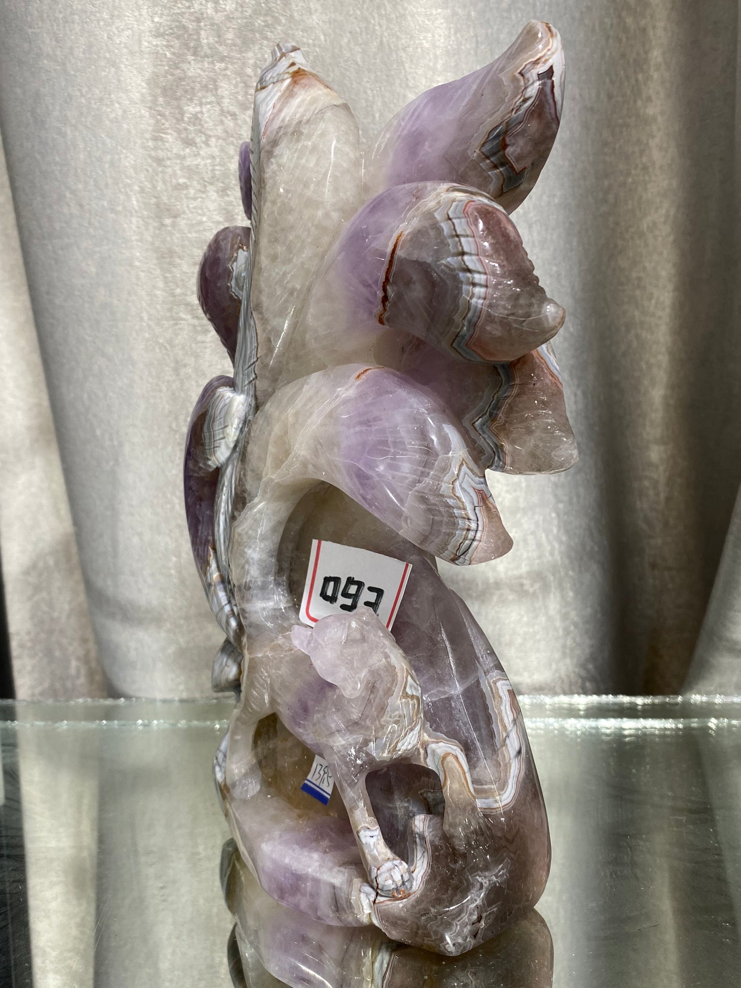 093-Banded amethyst agate ninetails fox carving #1639