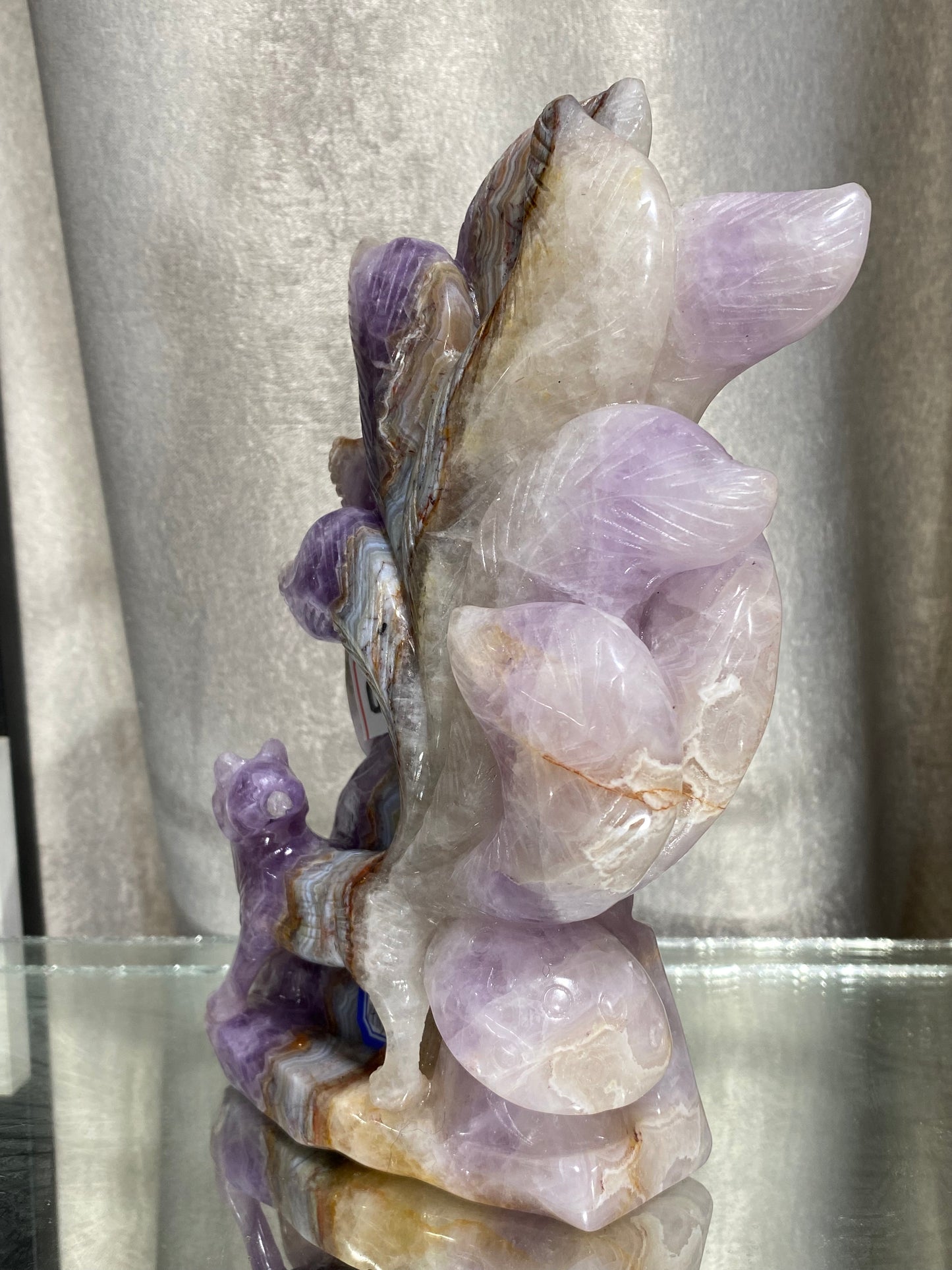 094-Banded amethyst agate ninetails fox carving #1737