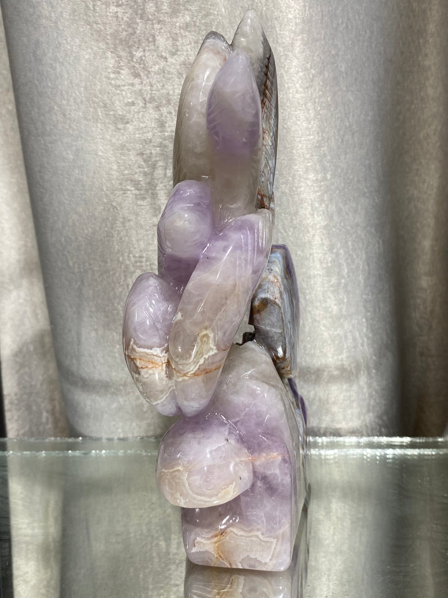 094-Banded amethyst agate ninetails fox carving #1737