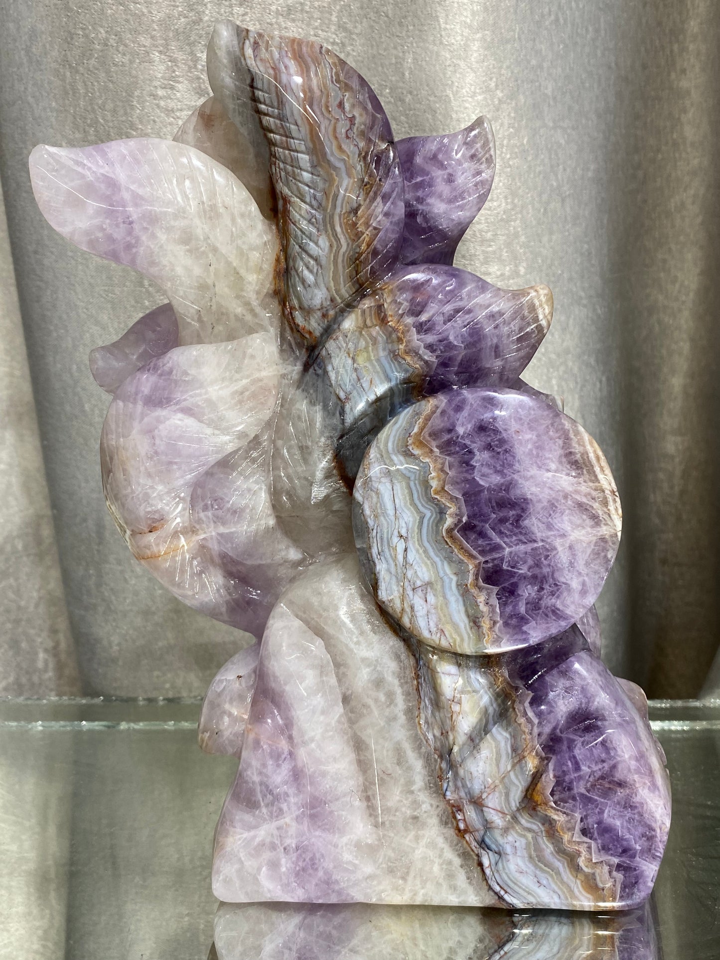 094-Banded amethyst agate ninetails fox carving #1737