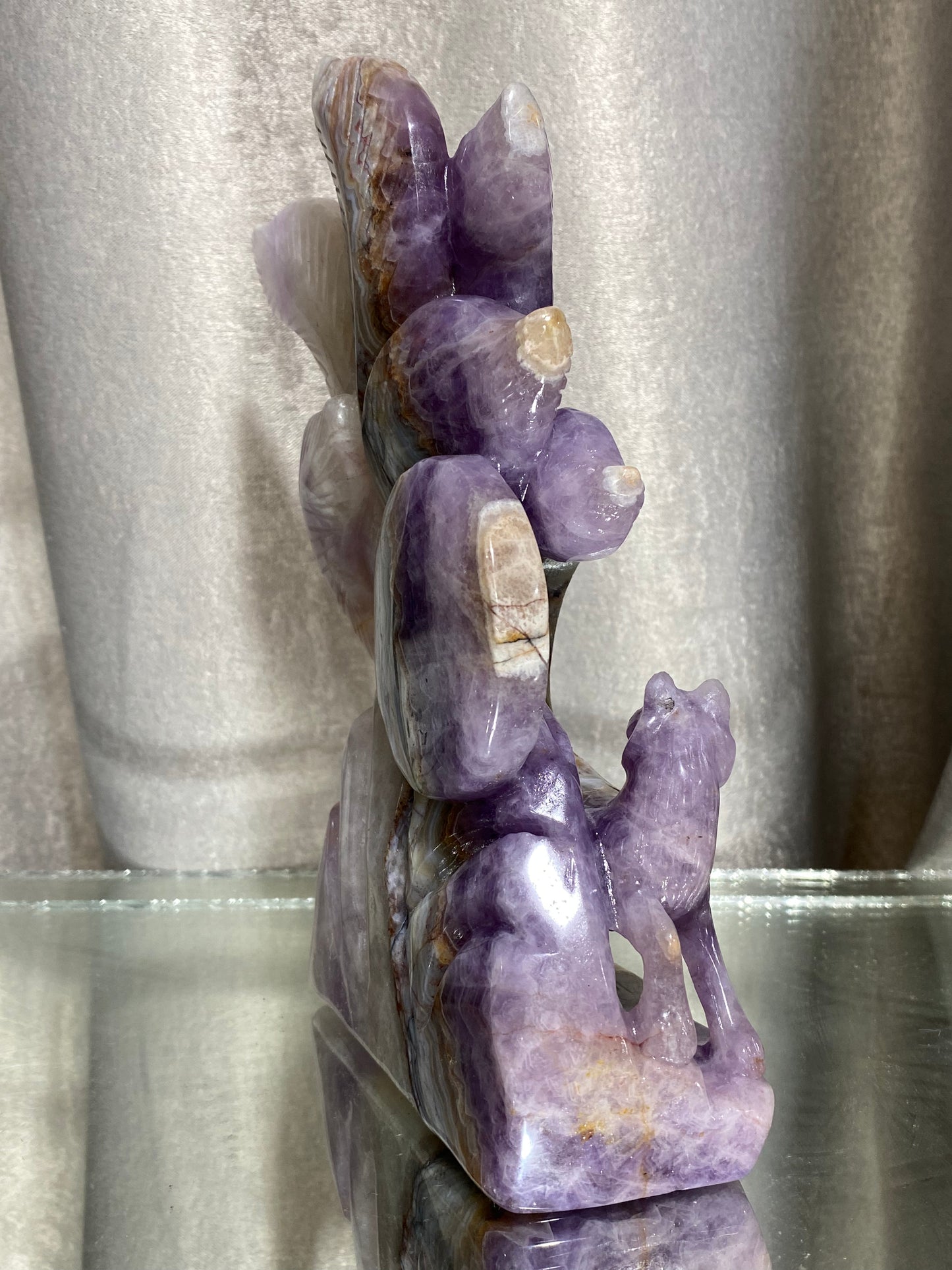 094-Banded amethyst agate ninetails fox carving #1737