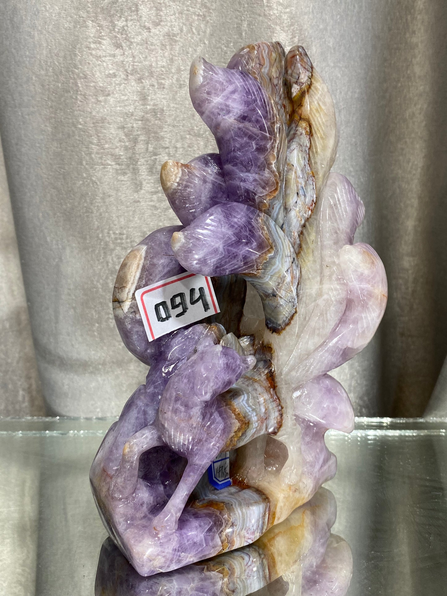 094-Banded amethyst agate ninetails fox carving #1737