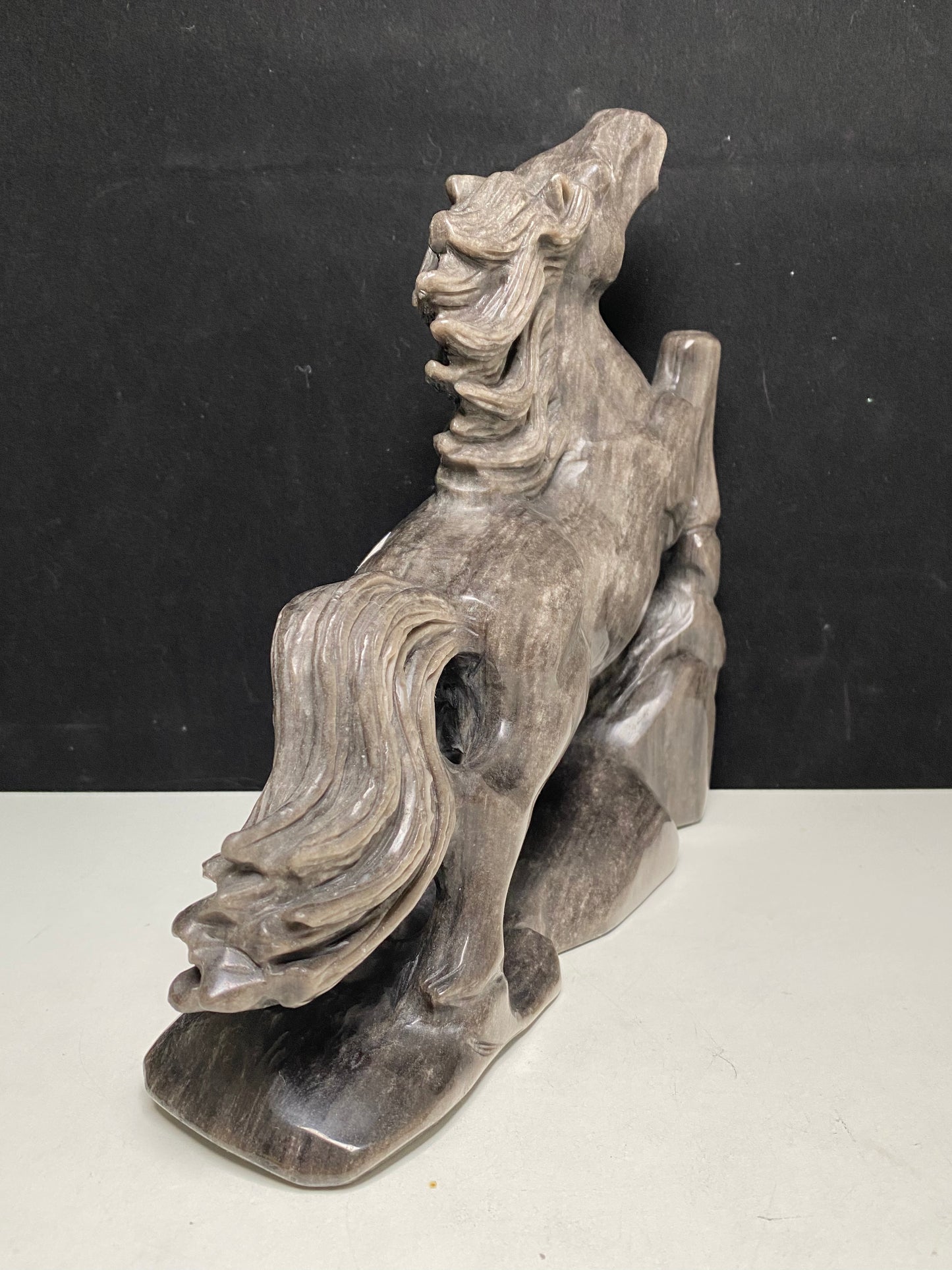 Silver sheen obsidian horse carving #3227