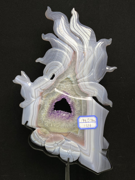 Amethyst agate ninetails fox on stand