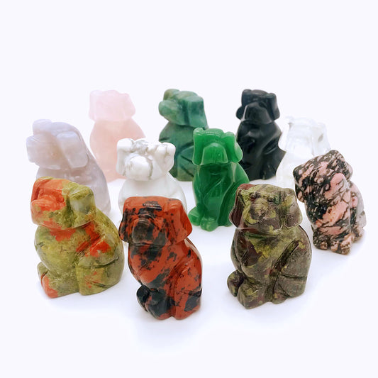 Crystal dog carvings of different materials