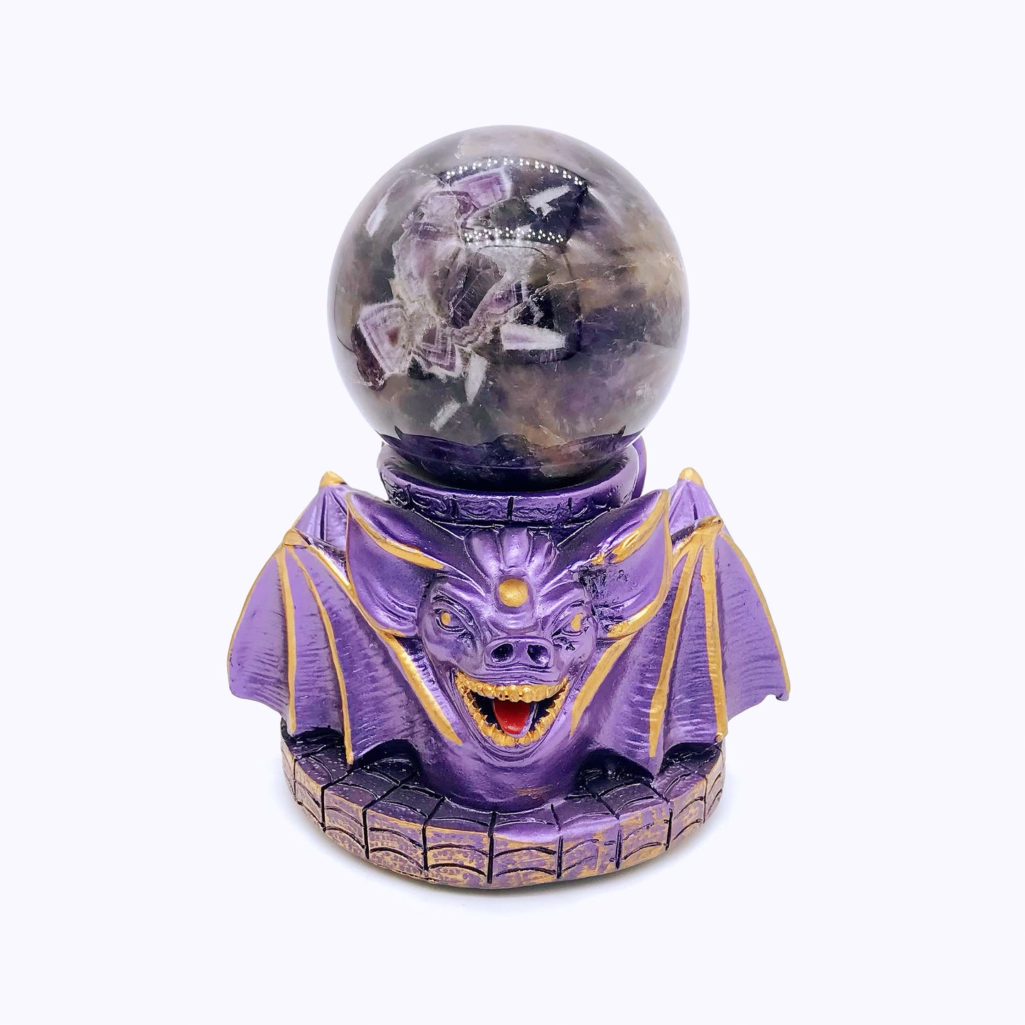 Crystal resin vampire bat sphere stand