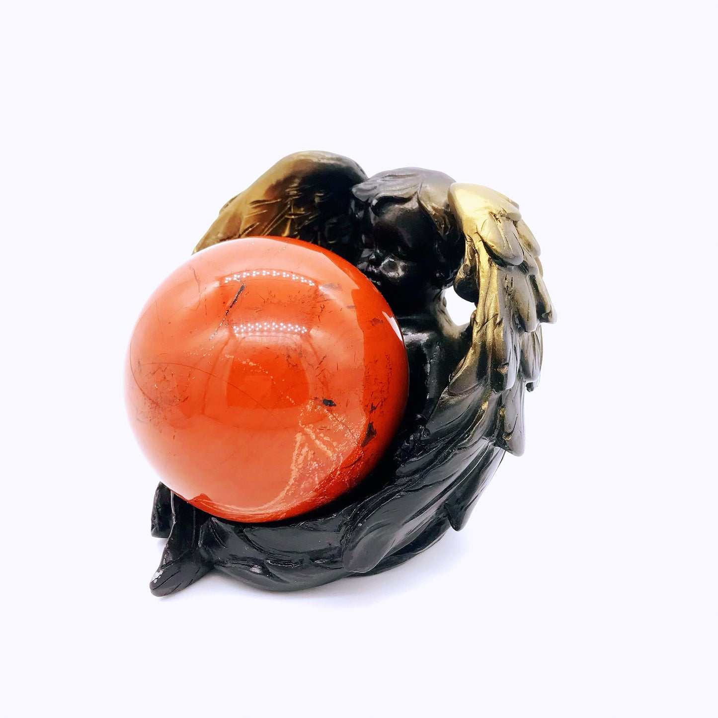 Crystal resin cherub sphere stand