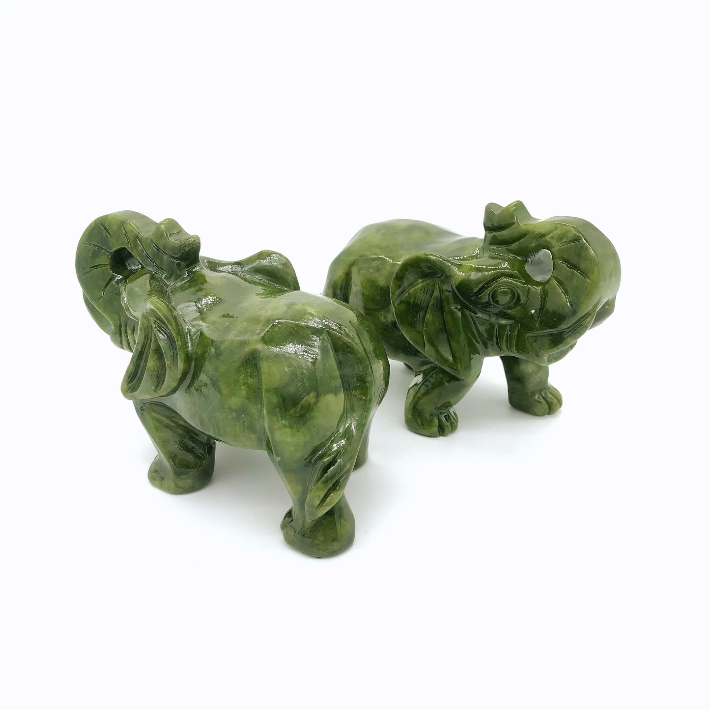 Green jade pair of Elephant carving