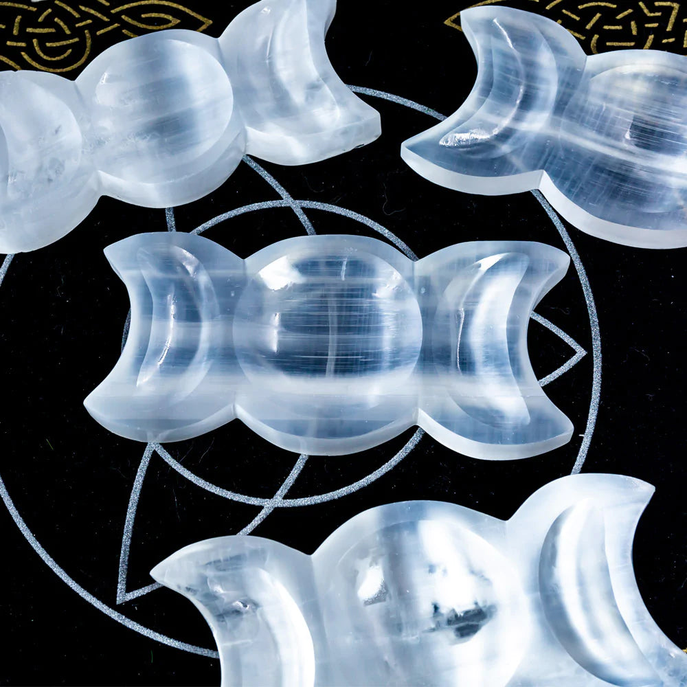 Selenite double moon bowl