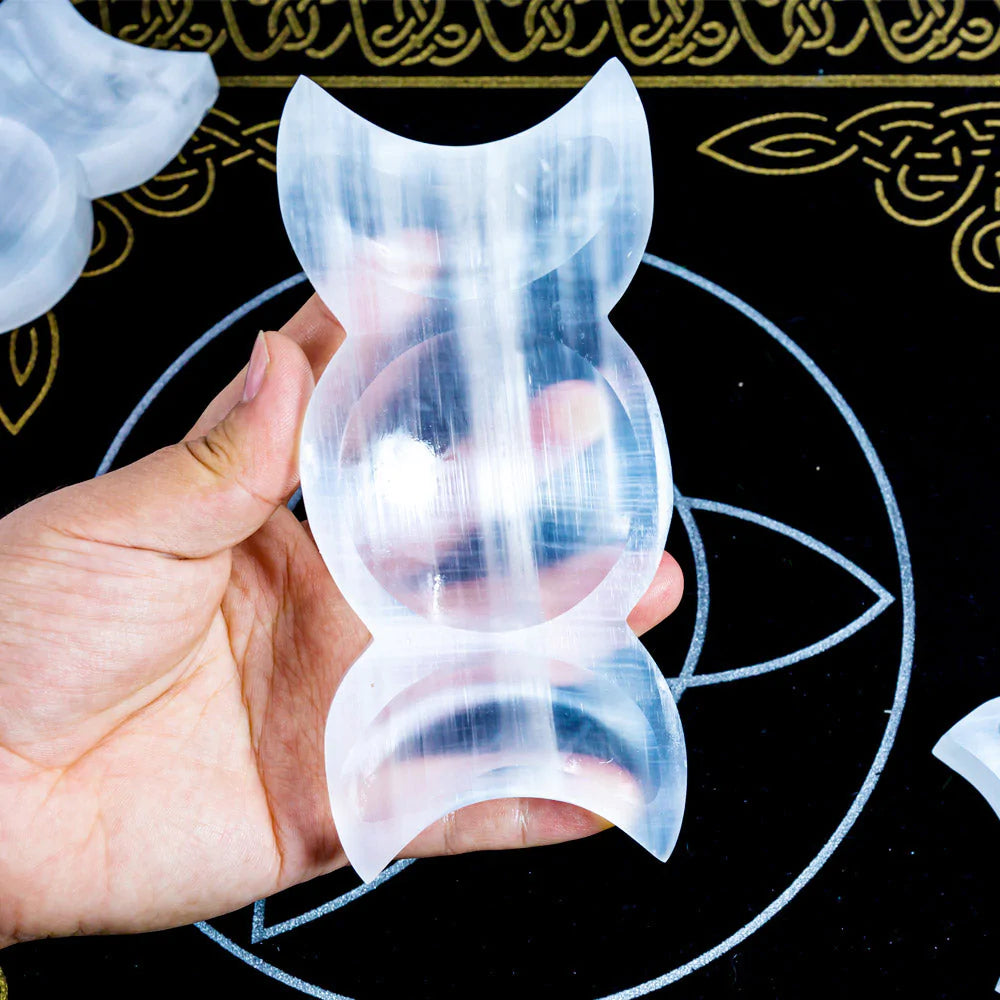 Selenite double moon bowl