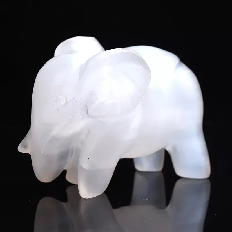 Selenite elephant carving
