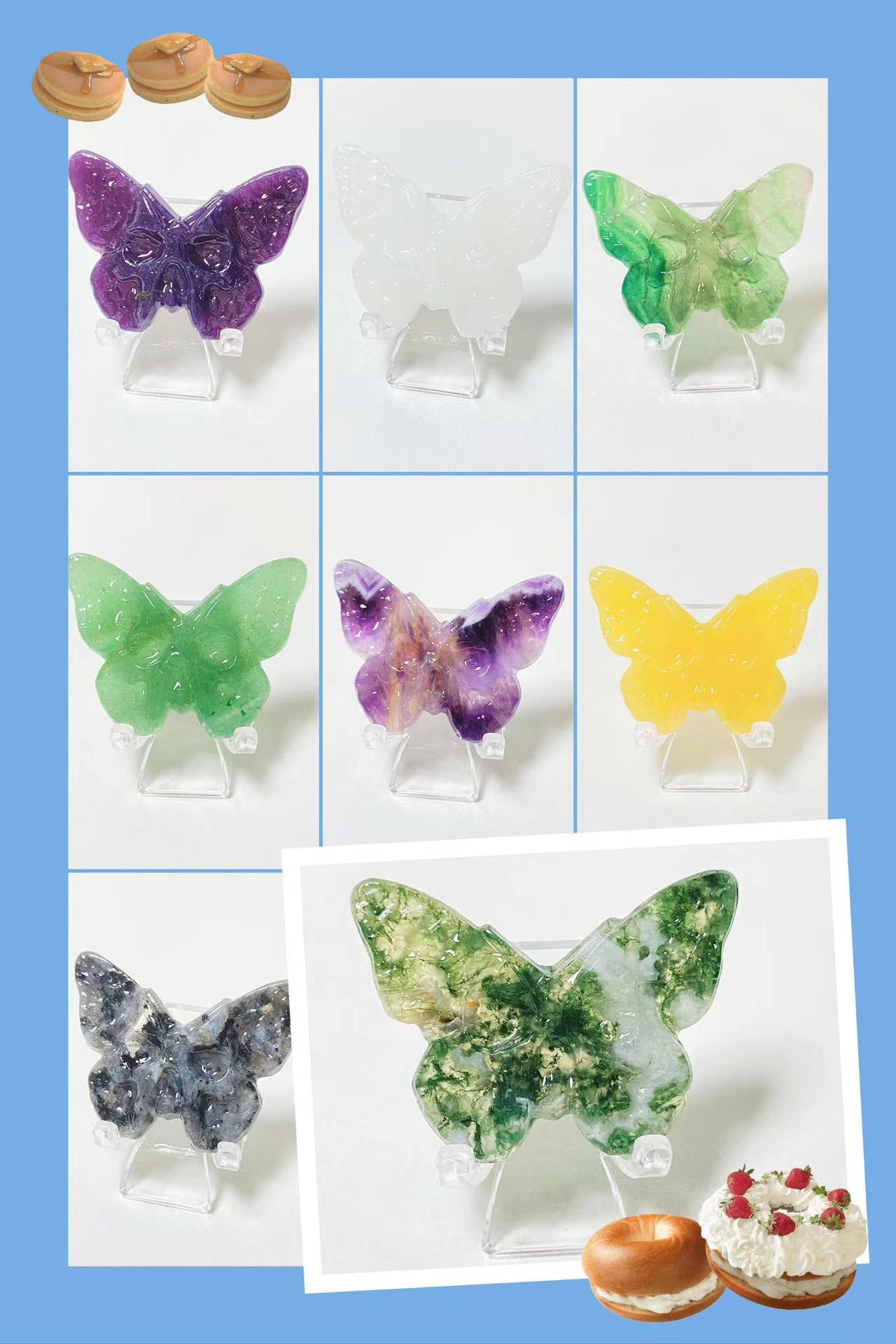 Crystal butterfly skull carvings