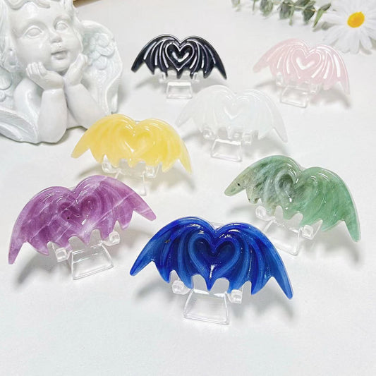 Crystal heart bat carvings