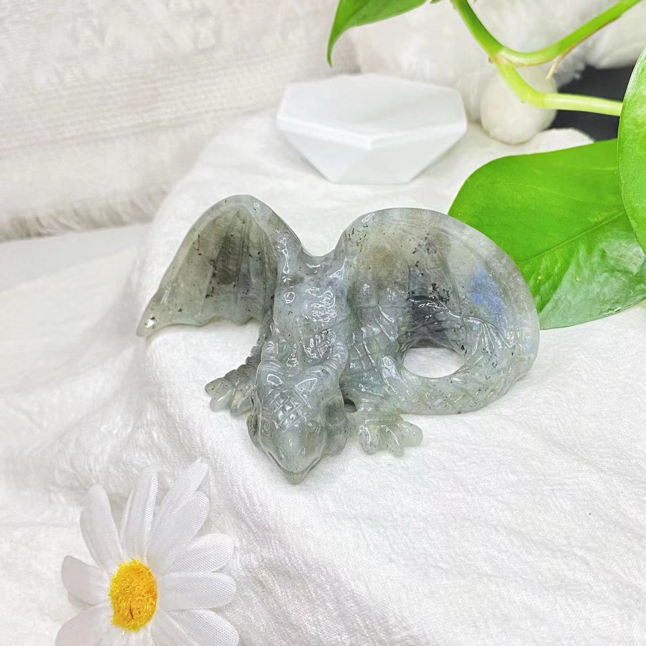 Crystal flying dragon carvings