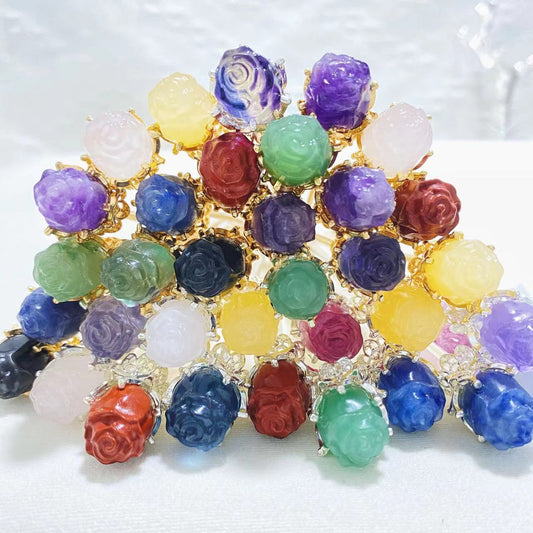 Crystal rose with metal stem hair pins