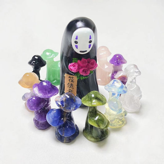 Crystal three mushrooms small carving