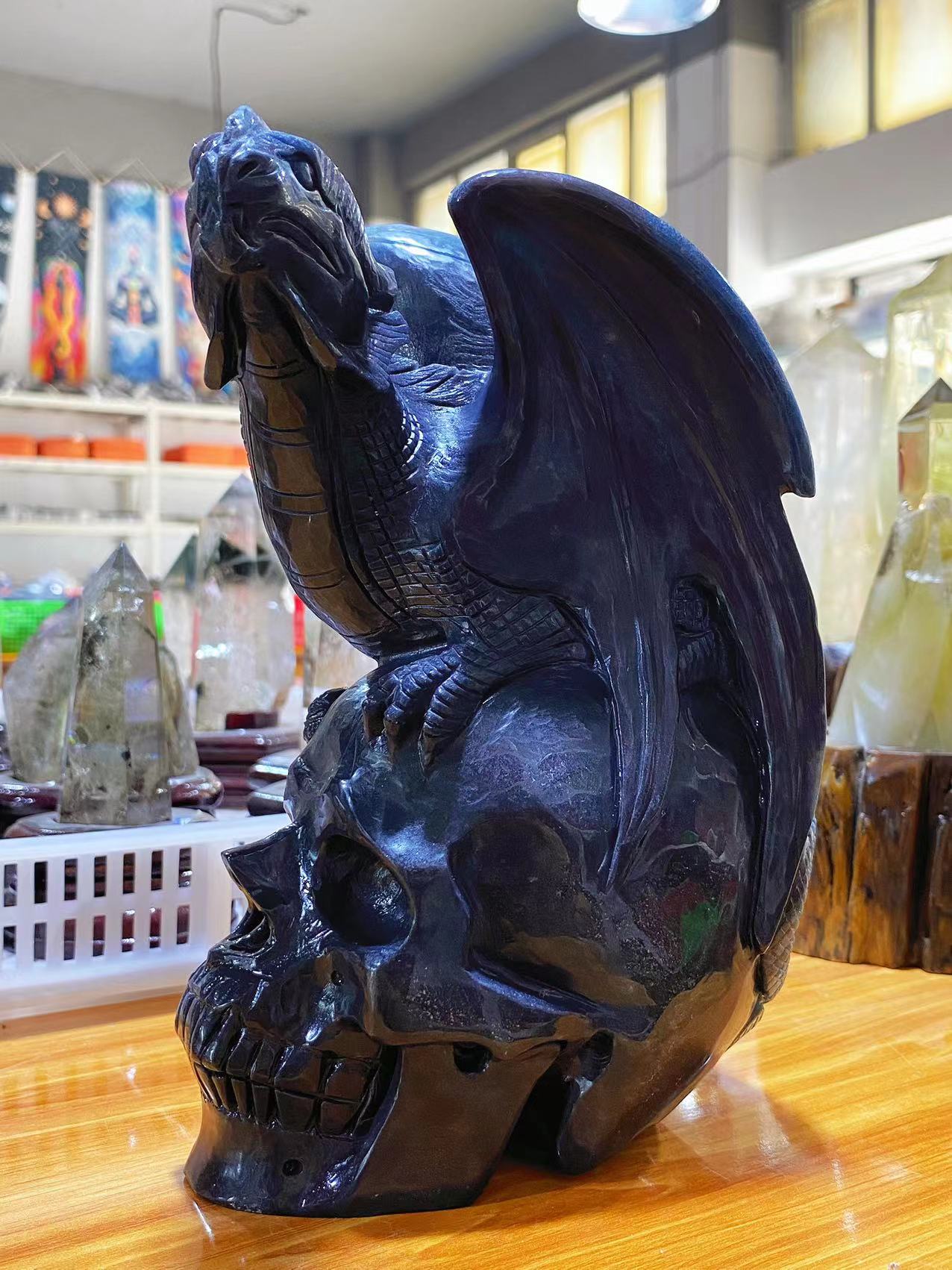 Trolleite skull with flying dragon carving#3071