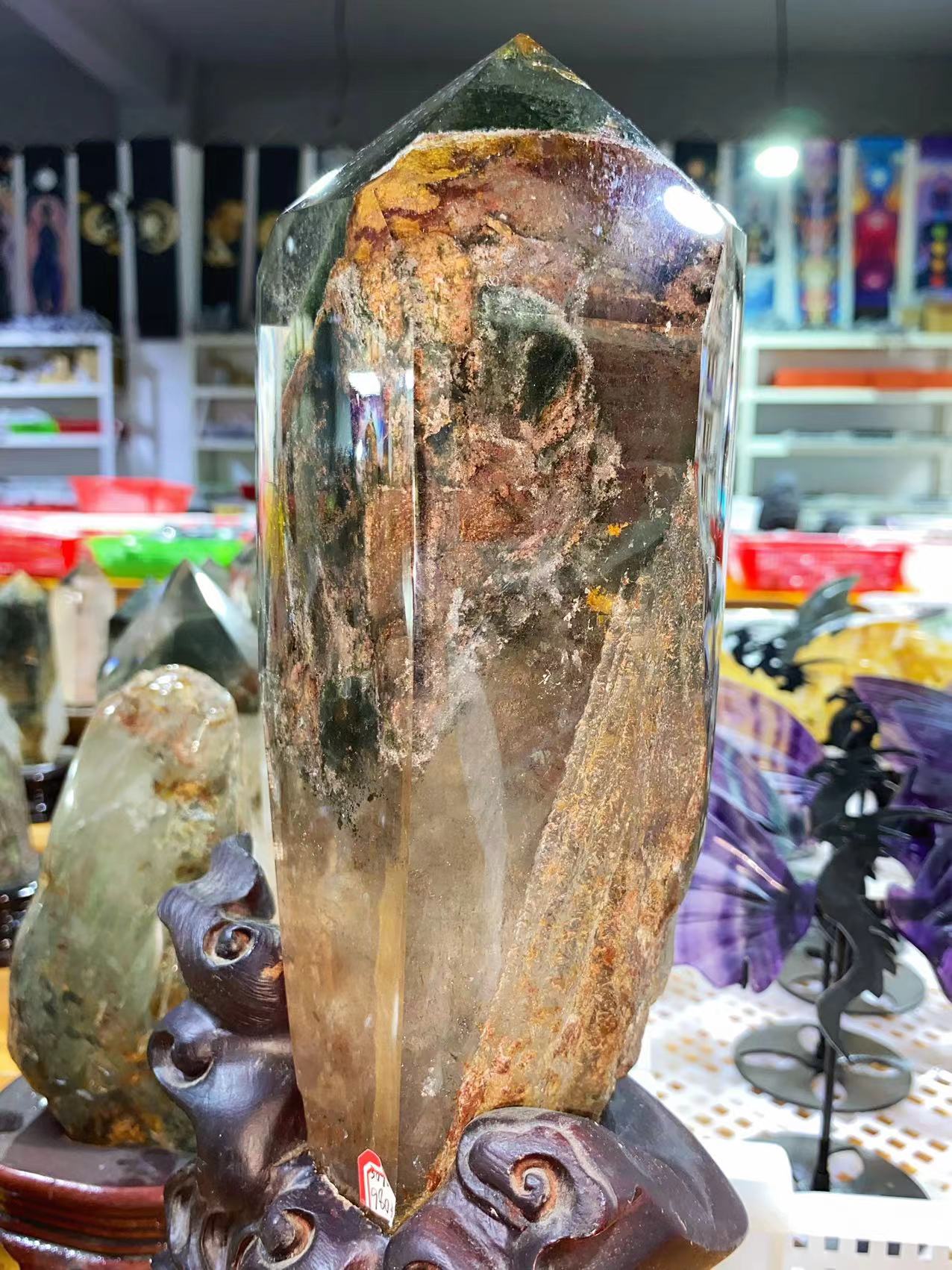 Garden Quartz Tower with wooden base#3100