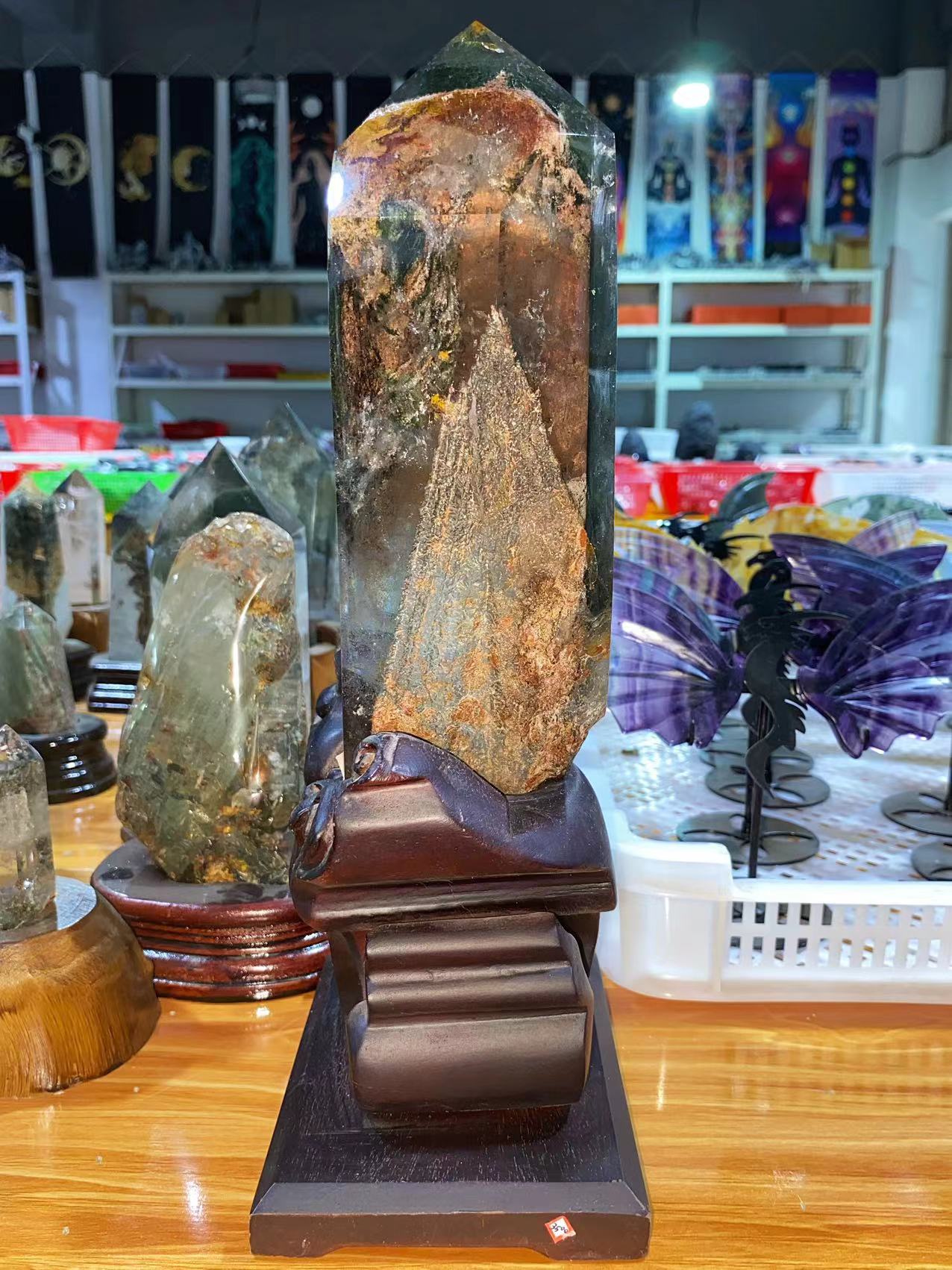 Garden Quartz Tower with wooden base#3100