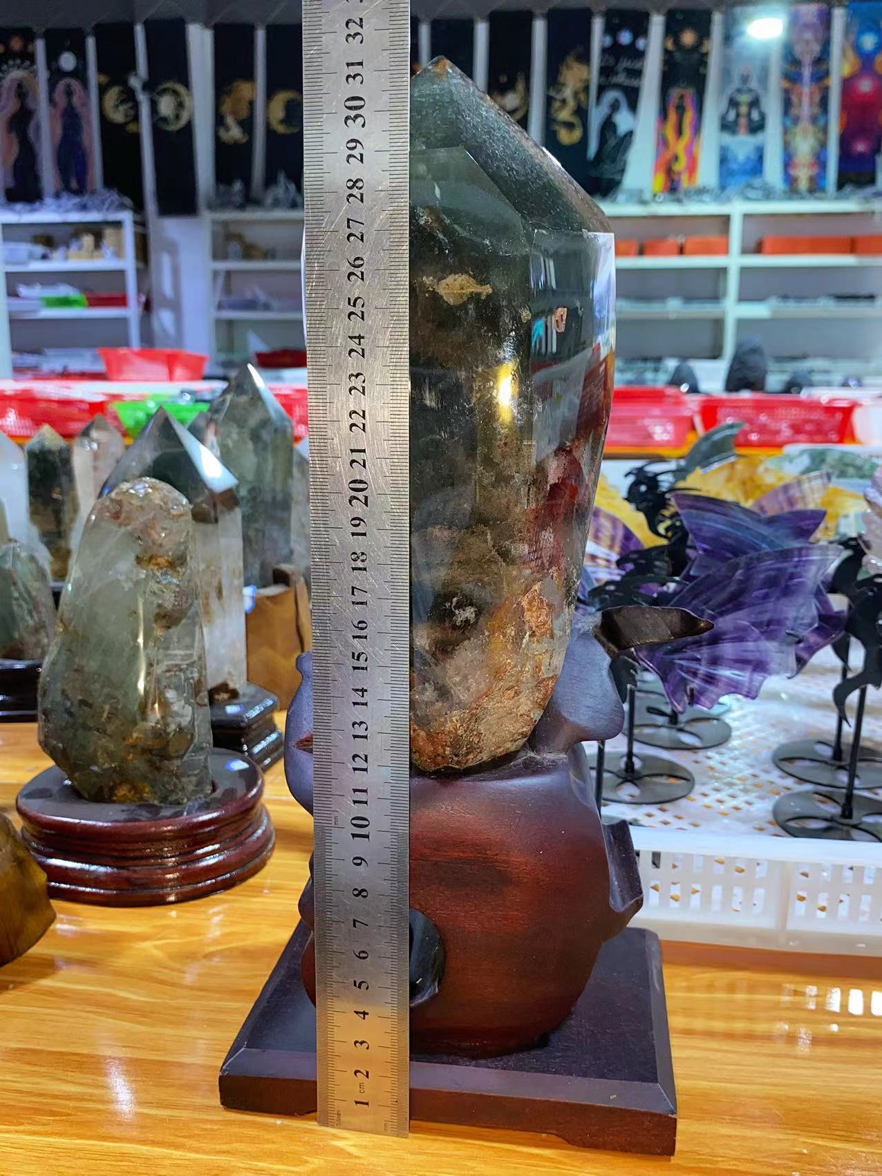 Garden Quartz Tower with wooden base#3100