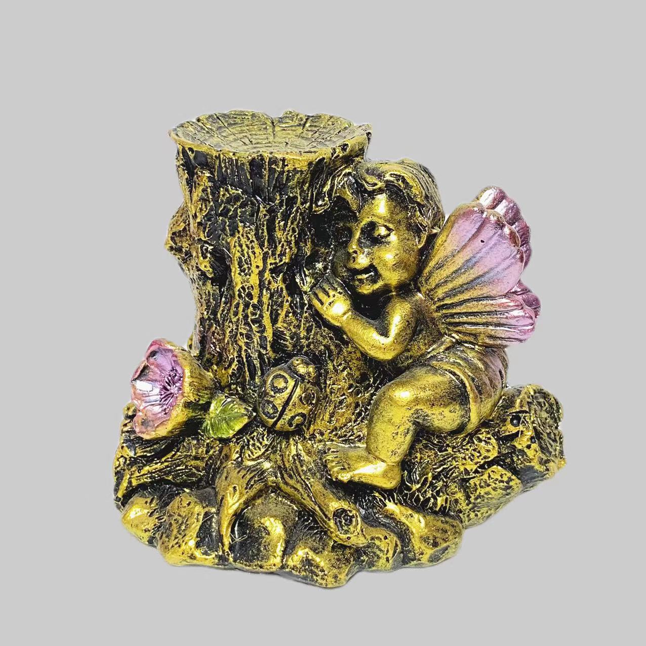Resin angel with tree sphere stand
