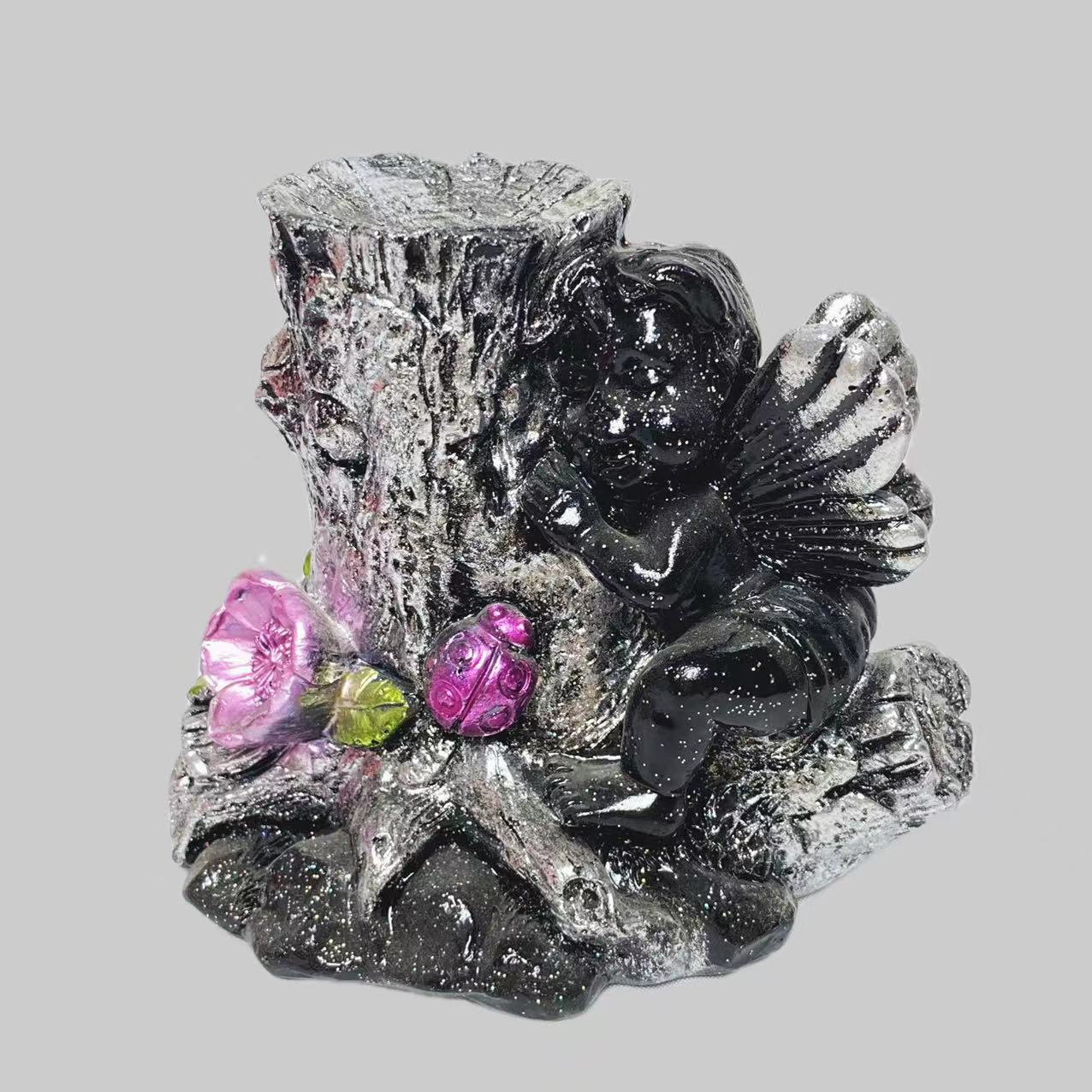Resin angel with tree sphere stand