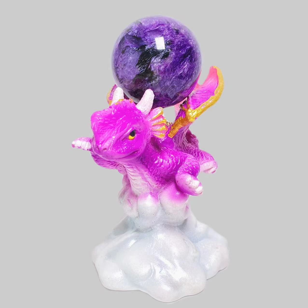 Resin flying dragon baby sphere stand
