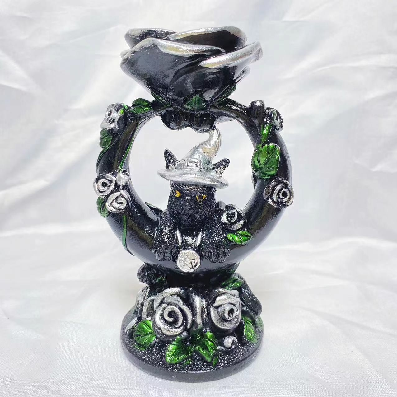 Resin rose moon cat sphere stand
