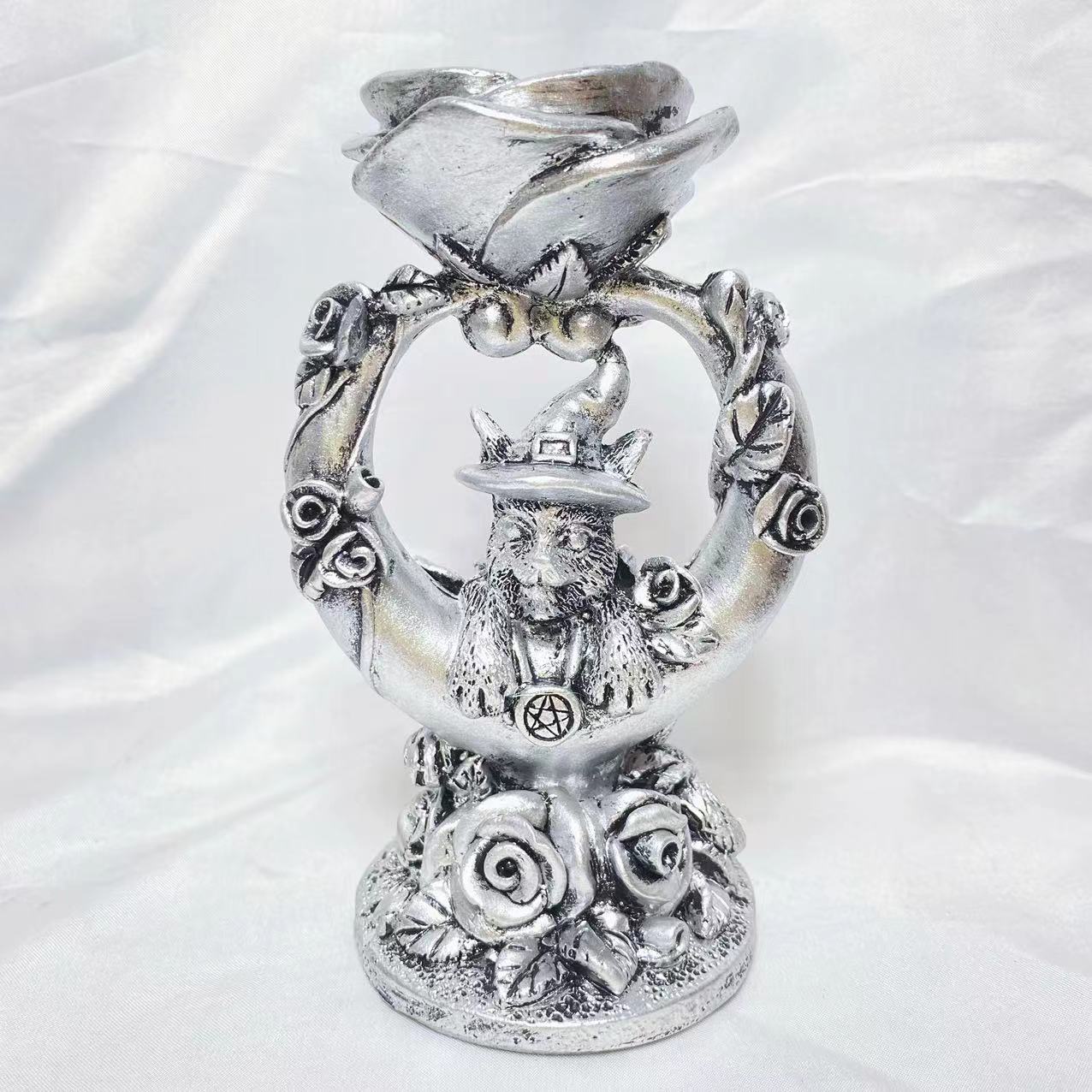 Resin rose moon cat sphere stand