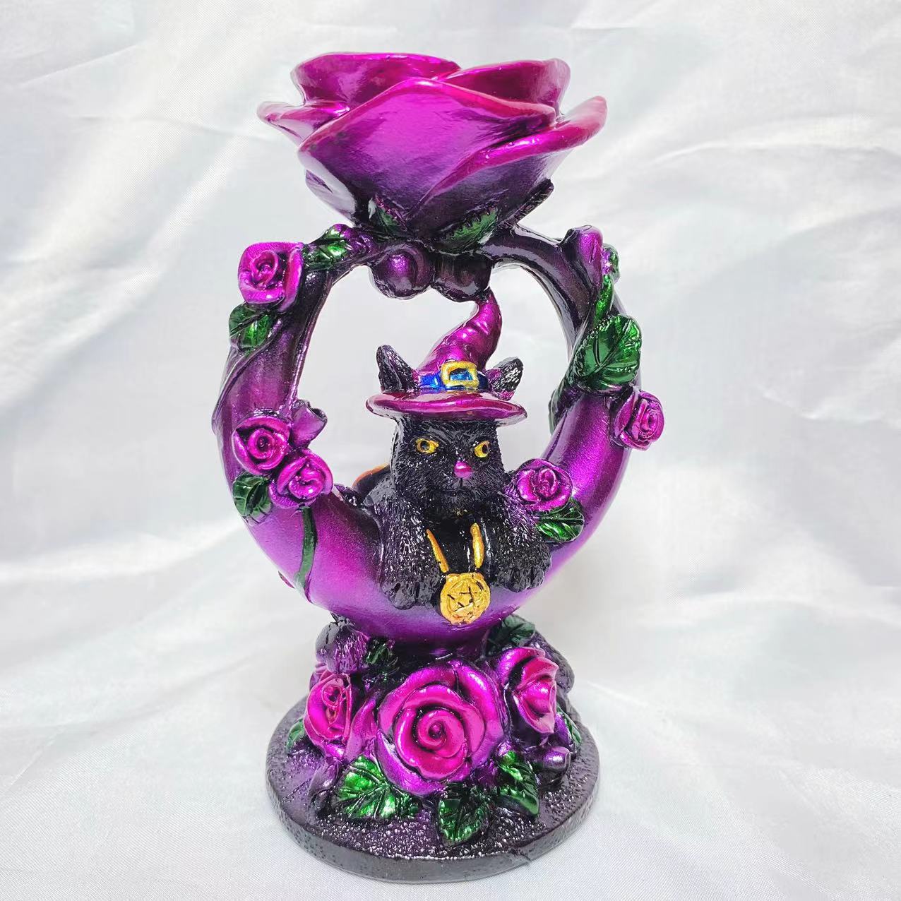 Resin rose moon cat sphere stand